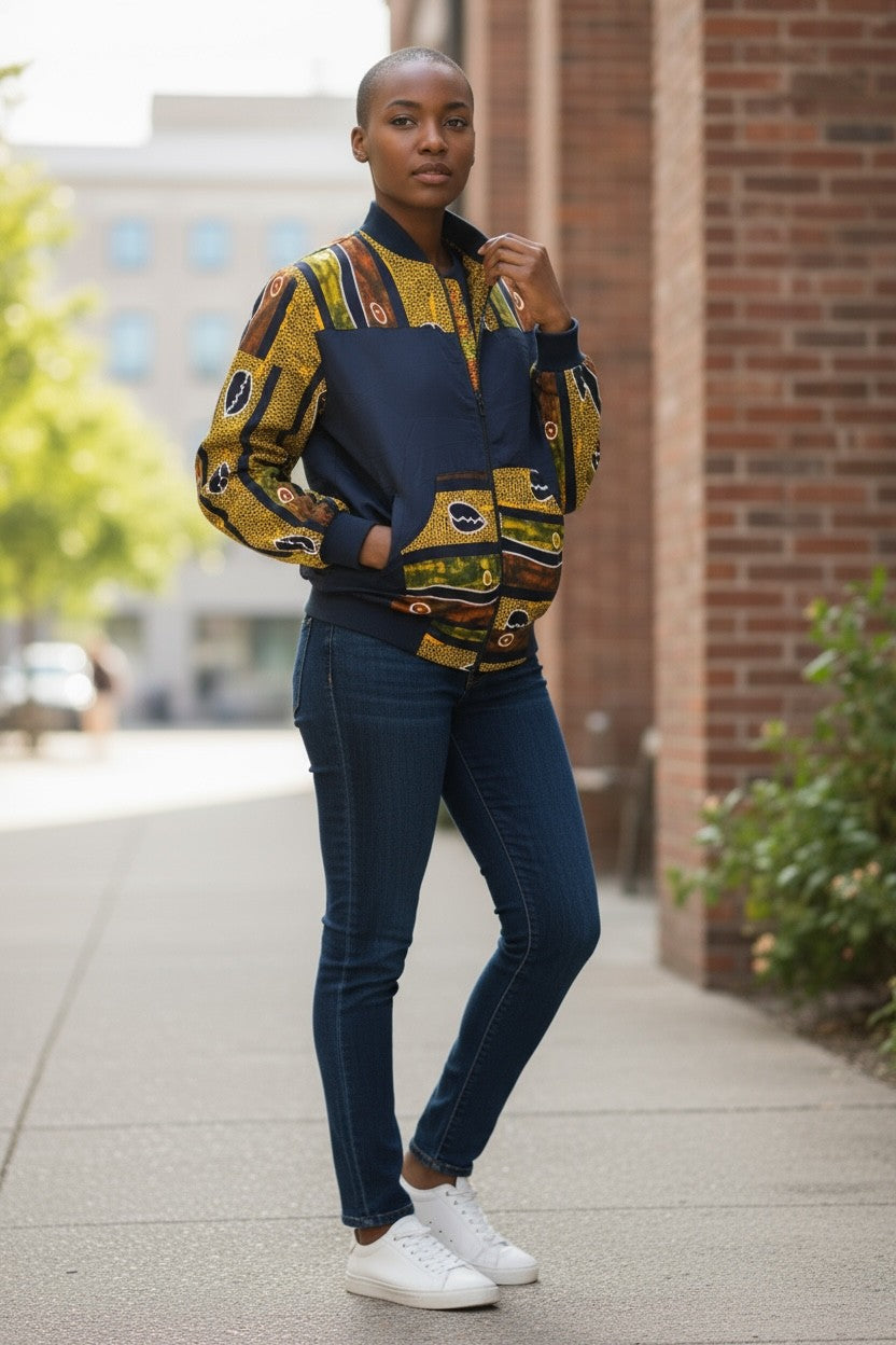 Ankara reversable Bomber Jacket: Bold African Print, Unisex Fashion
