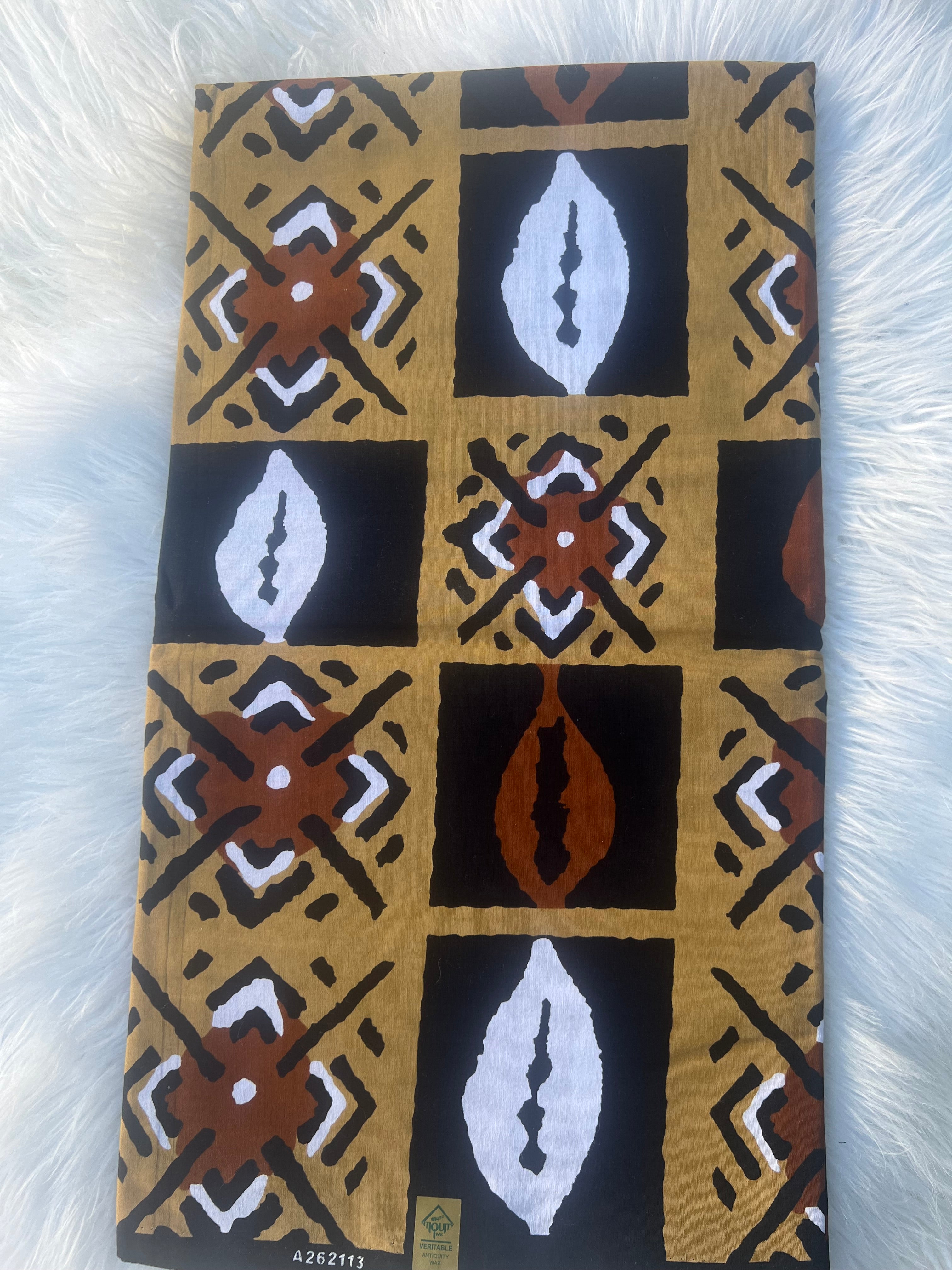 African Print Fabric, Caramel Brown Ankara Fabric, Mudcloth Tribal Design, Yards Authentic African Fabric, Face Mask Fabric, Sewing Material