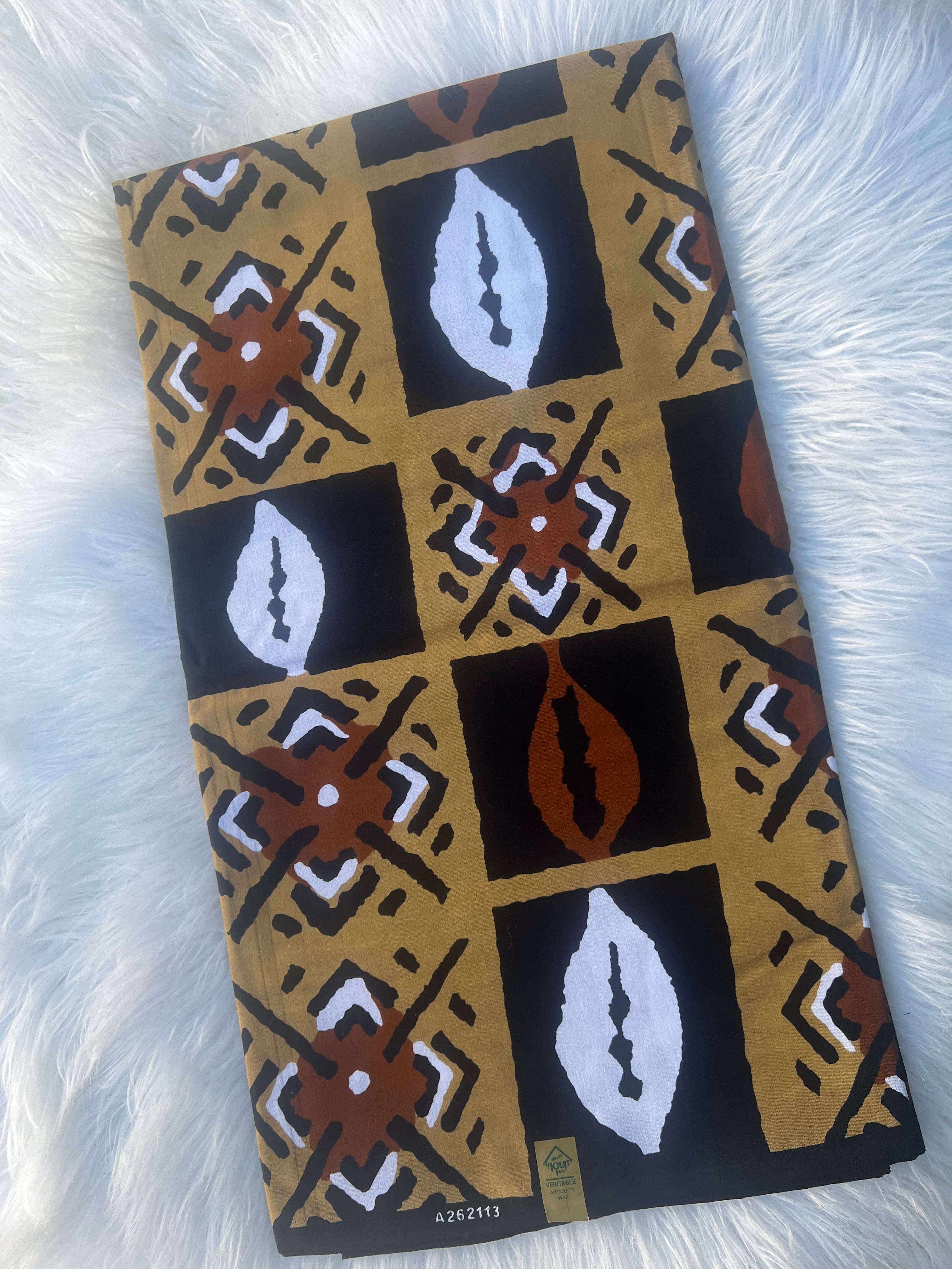 African Print Fabric, Caramel Brown Ankara Fabric, Mudcloth Tribal Design, Yards Authentic African Fabric, Face Mask Fabric, Sewing Material