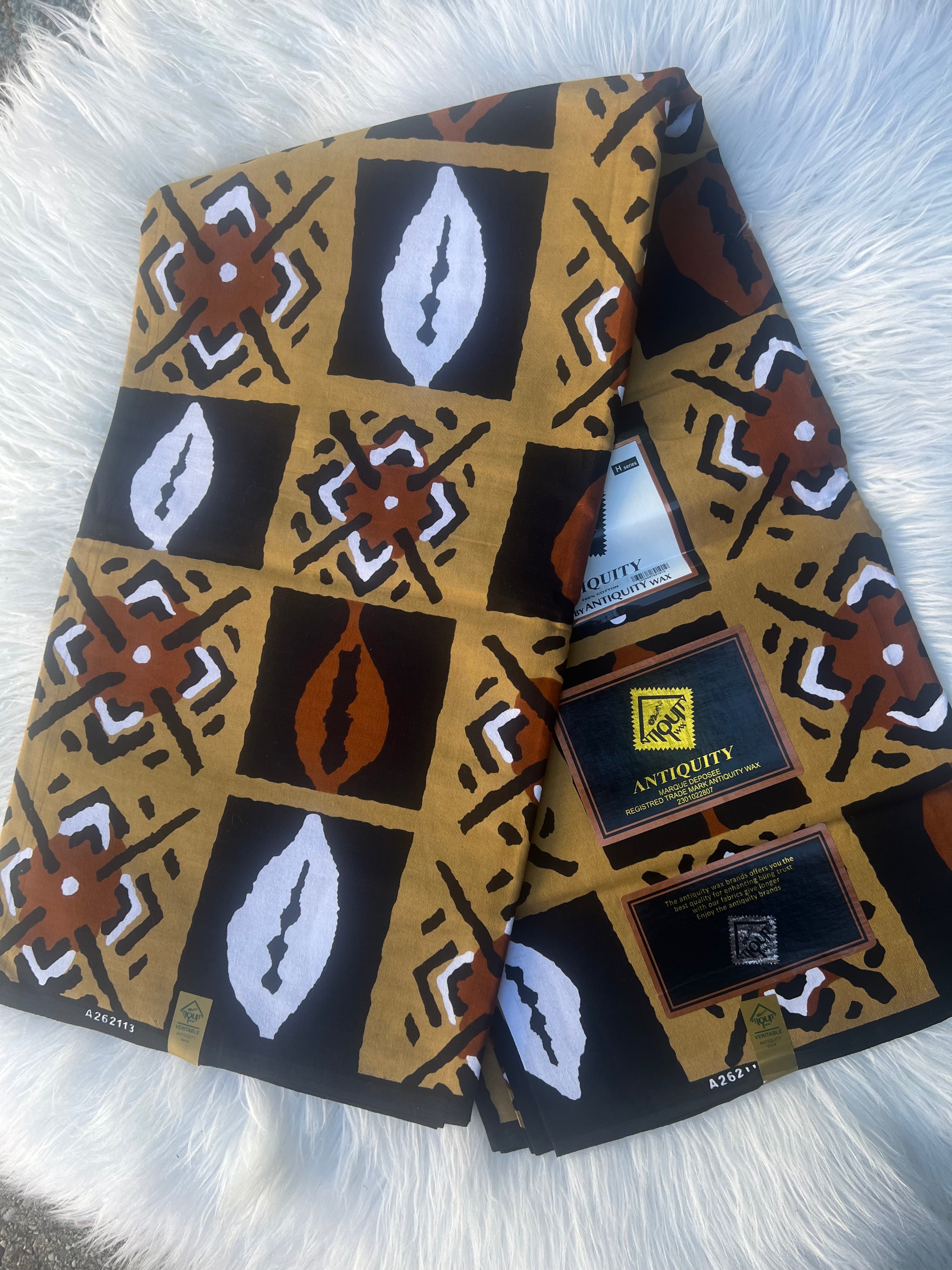 African Print Fabric, Caramel Brown Ankara Fabric, Mudcloth Tribal Design, Yards Authentic African Fabric, Face Mask Fabric, Sewing Material