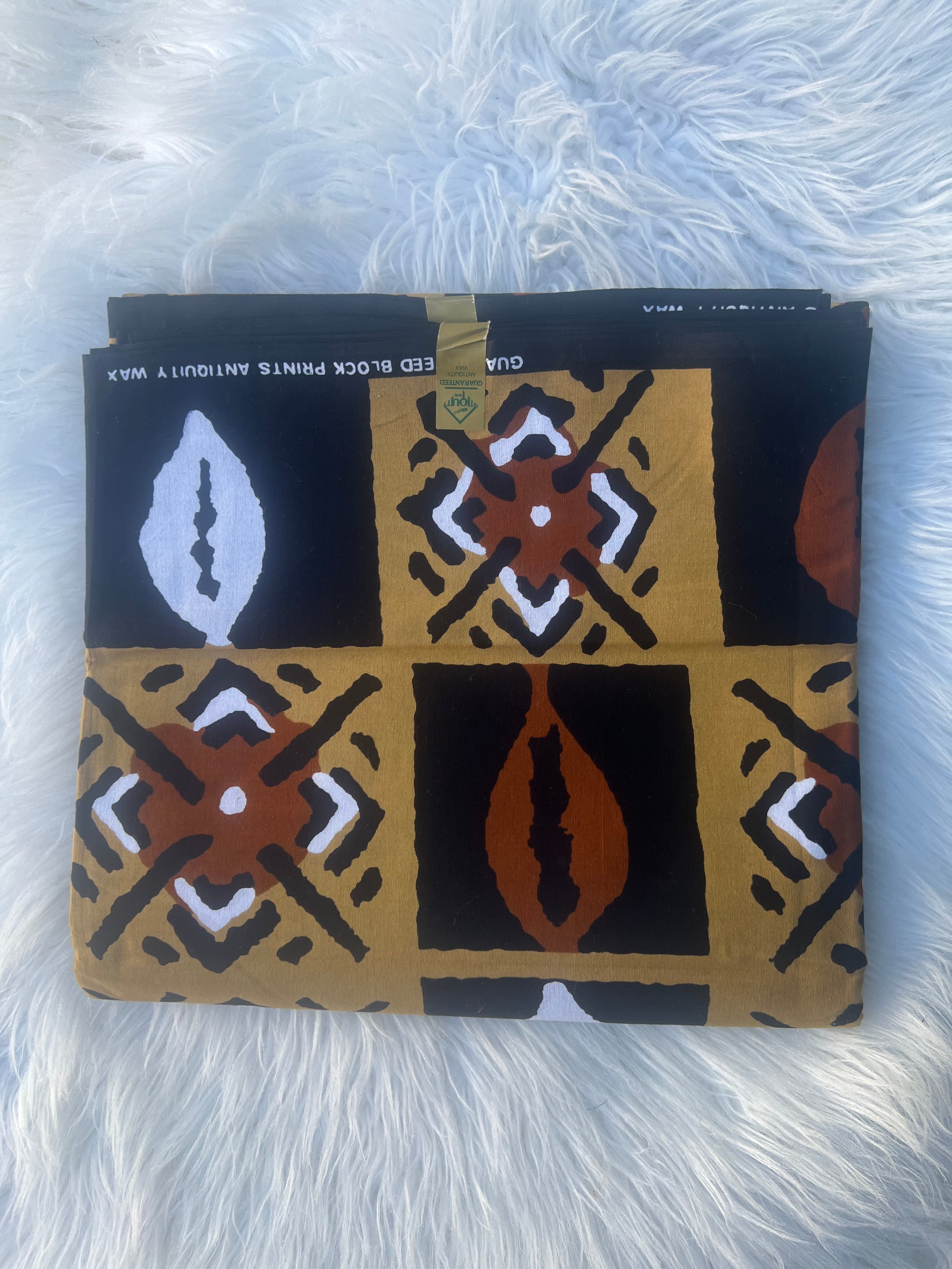 African Print Fabric, Caramel Brown Ankara Fabric, Mudcloth Tribal Design, Yards Authentic African Fabric, Face Mask Fabric, Sewing Material