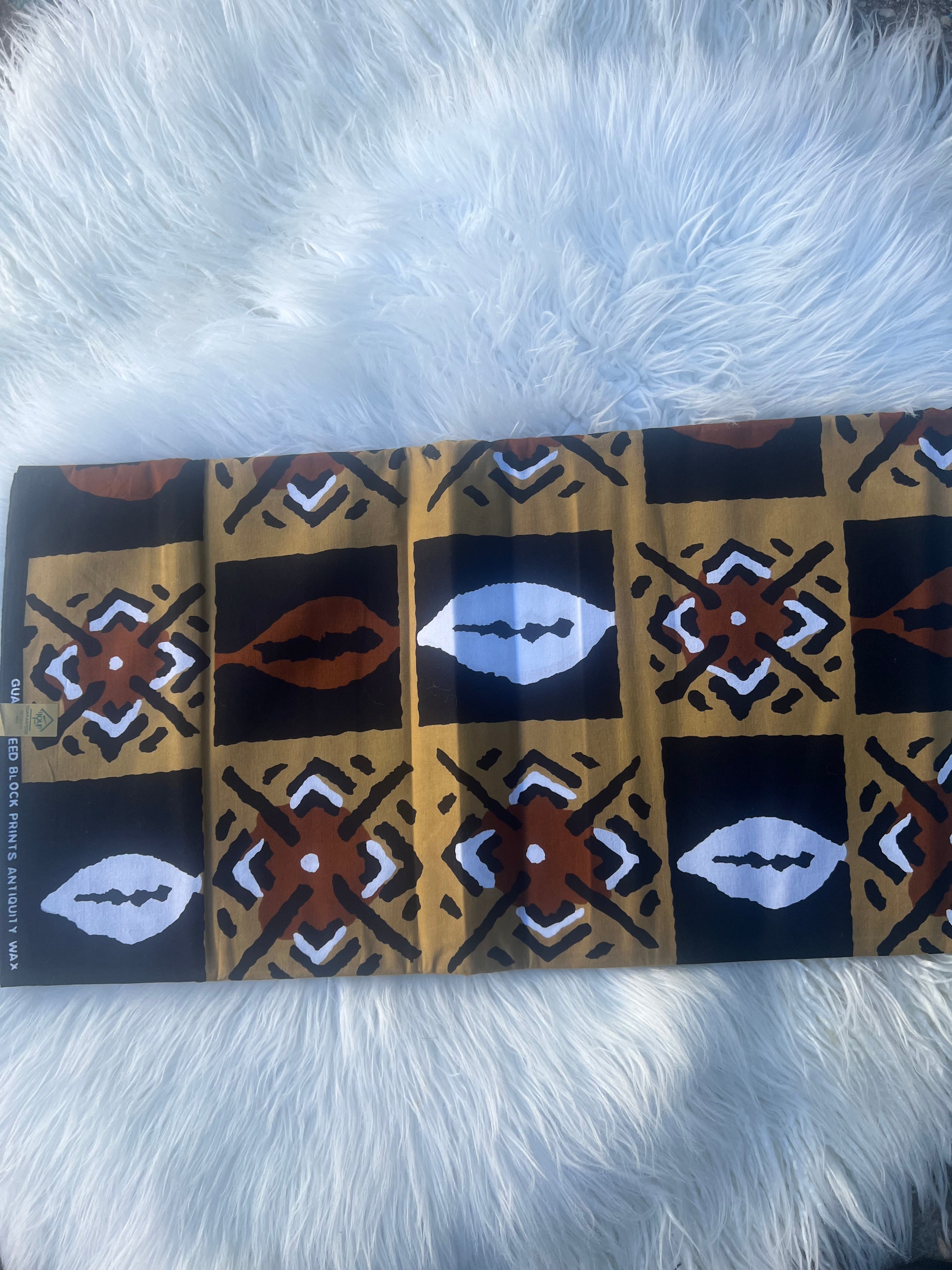 African Print Fabric, Caramel Brown Ankara Fabric, Mudcloth Tribal Design, Yards Authentic African Fabric, Face Mask Fabric, Sewing Material
