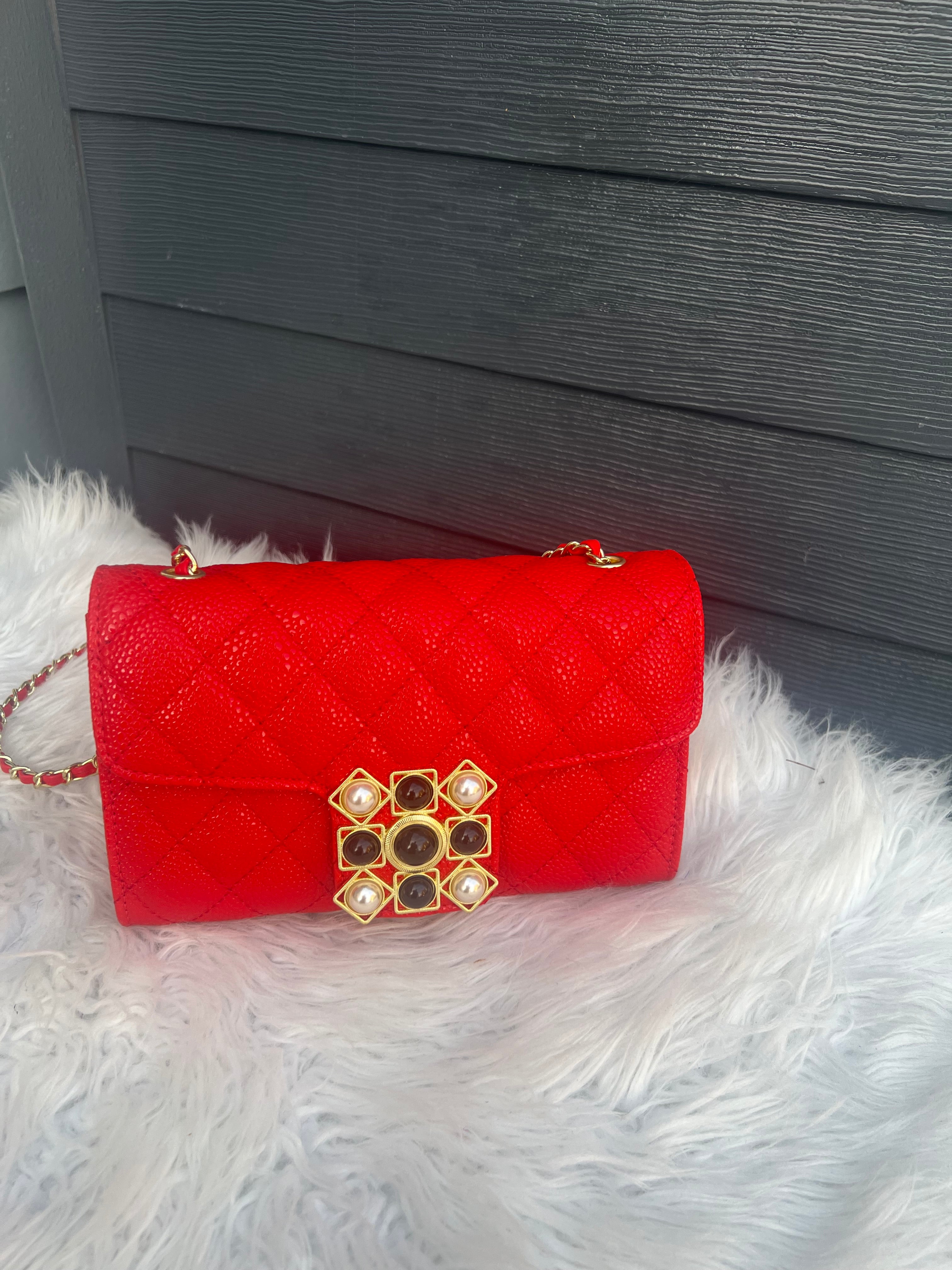red quilted flap shoulder crossbody bag