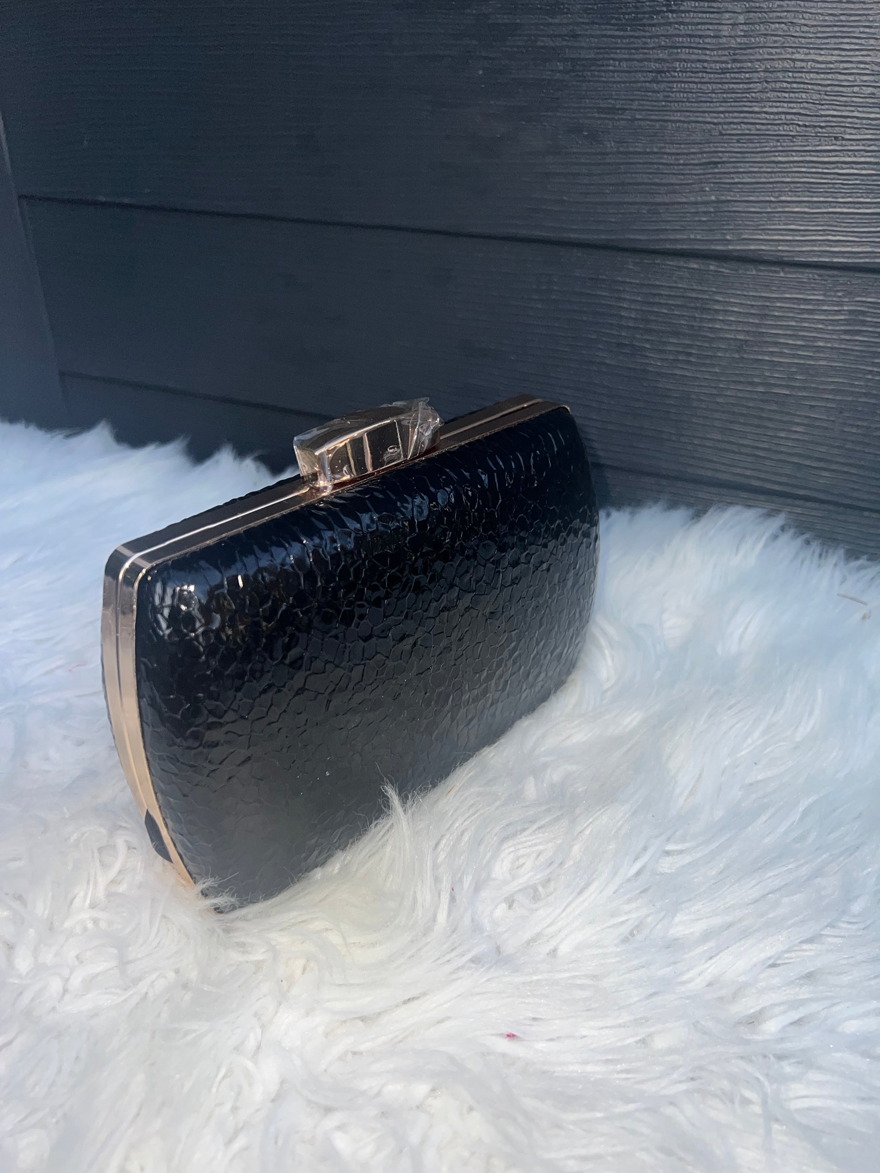 Women Faux Leather Clutches  Grain PU Leather Evening Working Purse Shoulder Bag with Crossbody Chain (Color : Black)