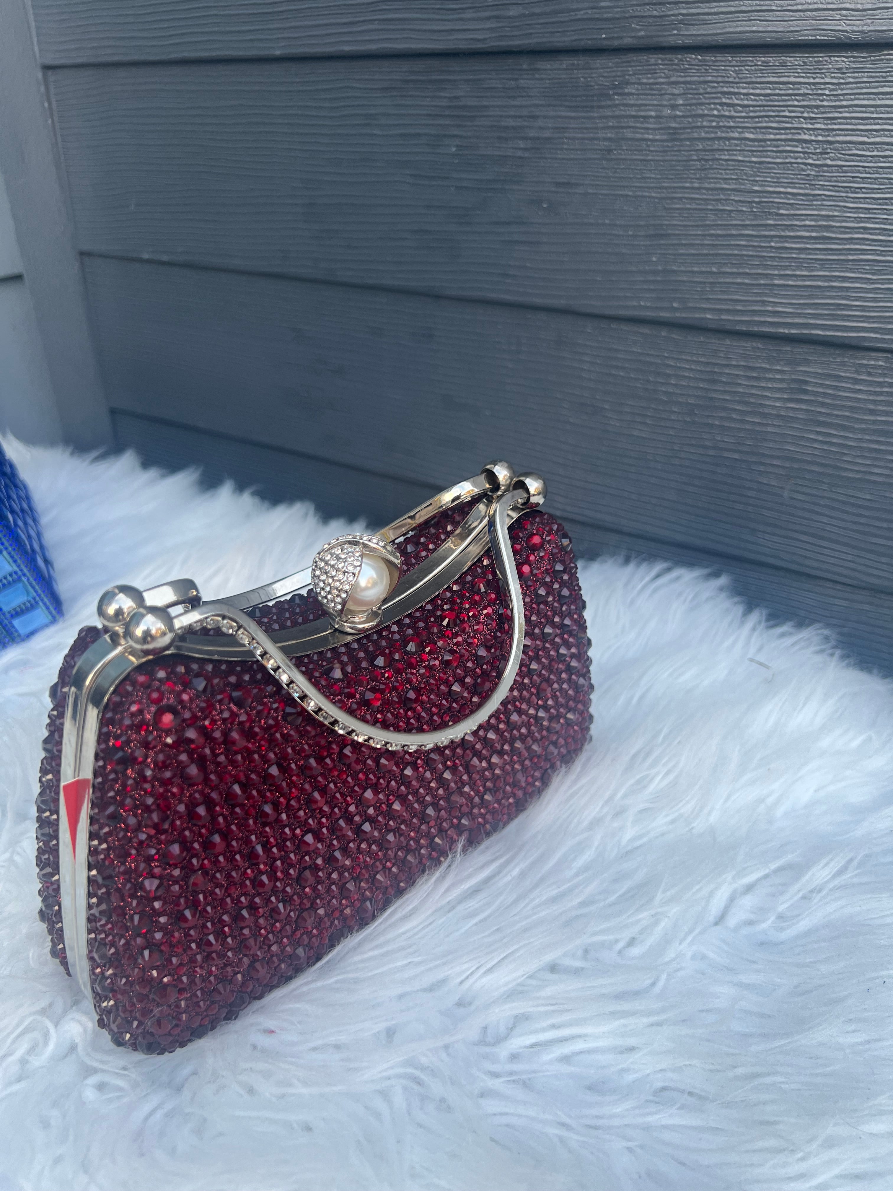 Crystal Diamond Top Handle Embellished Evening Clutch Bag