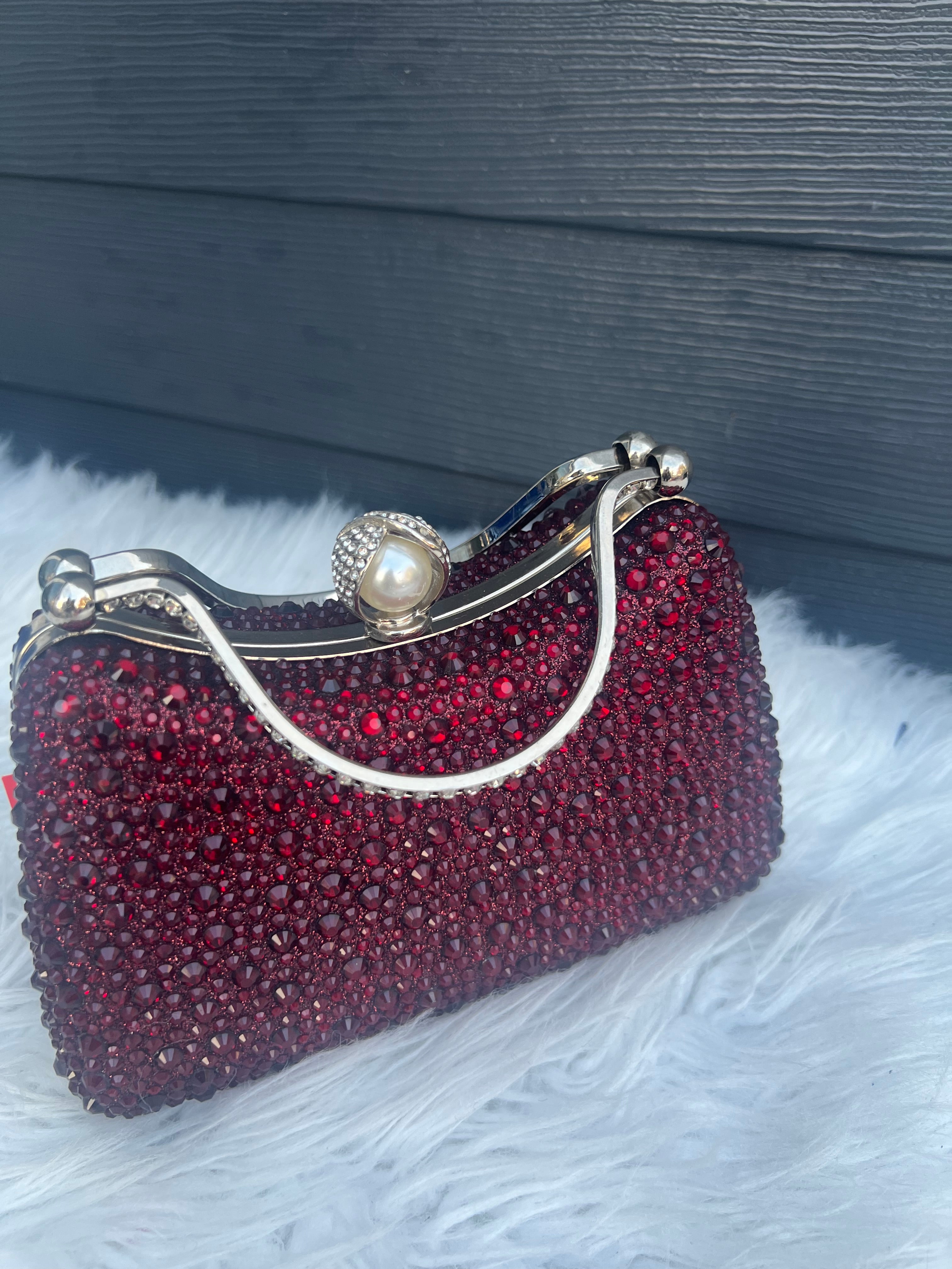 Crystal Diamond Top Handle Embellished Evening Clutch Bag