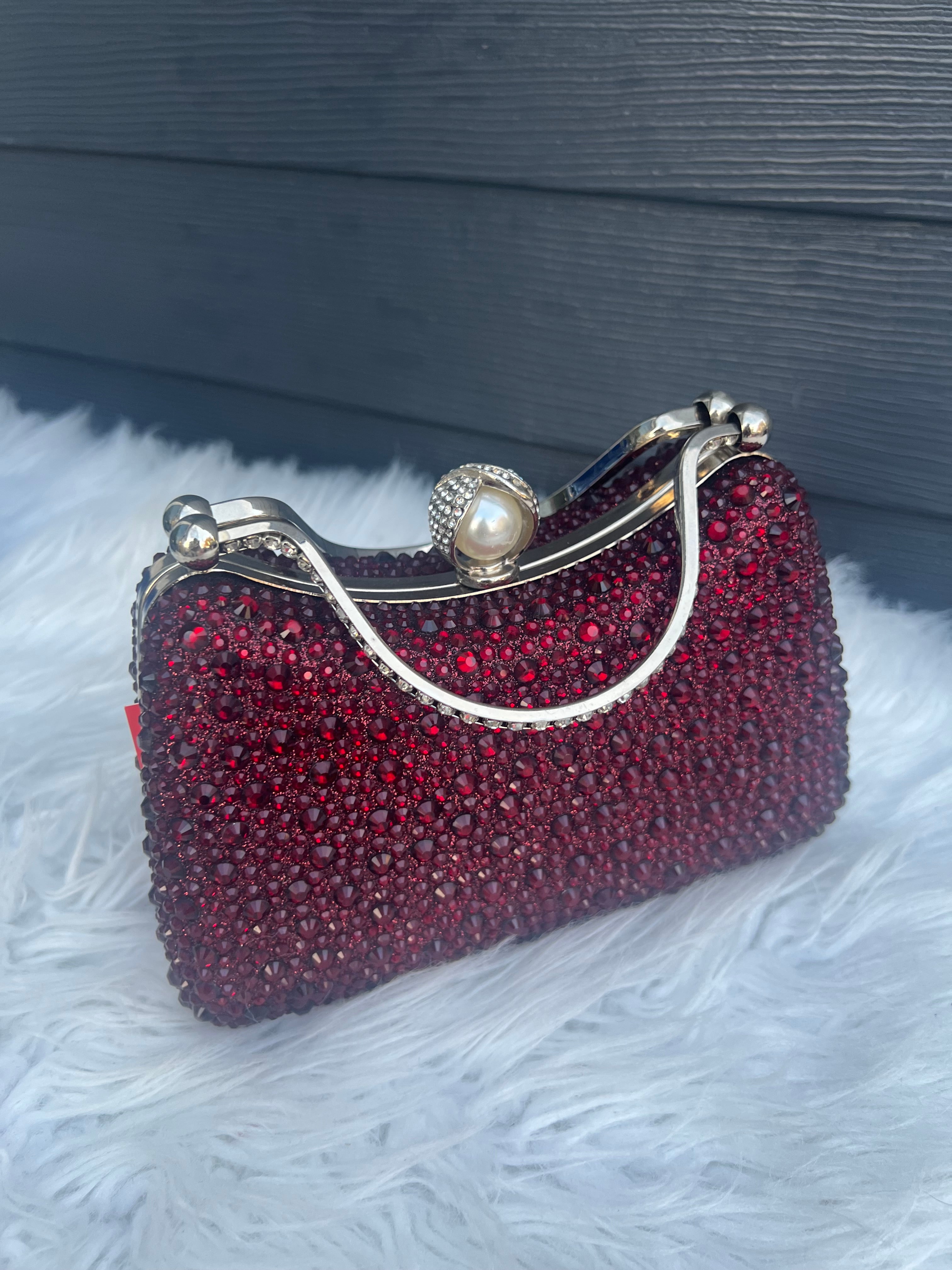 Crystal Diamond Top Handle Embellished Evening Clutch Bag