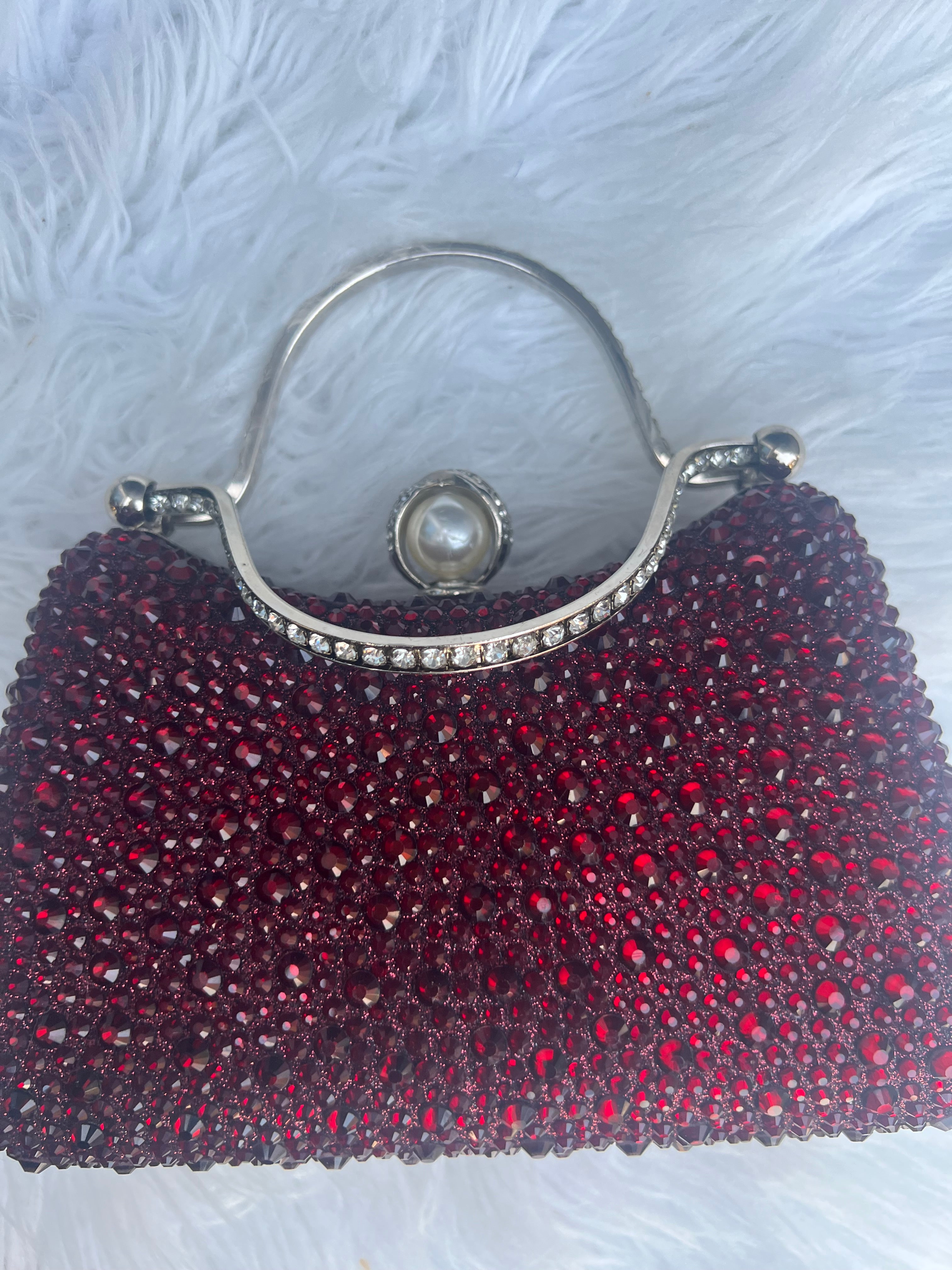 Crystal Diamond Top Handle Embellished Evening Clutch Bag