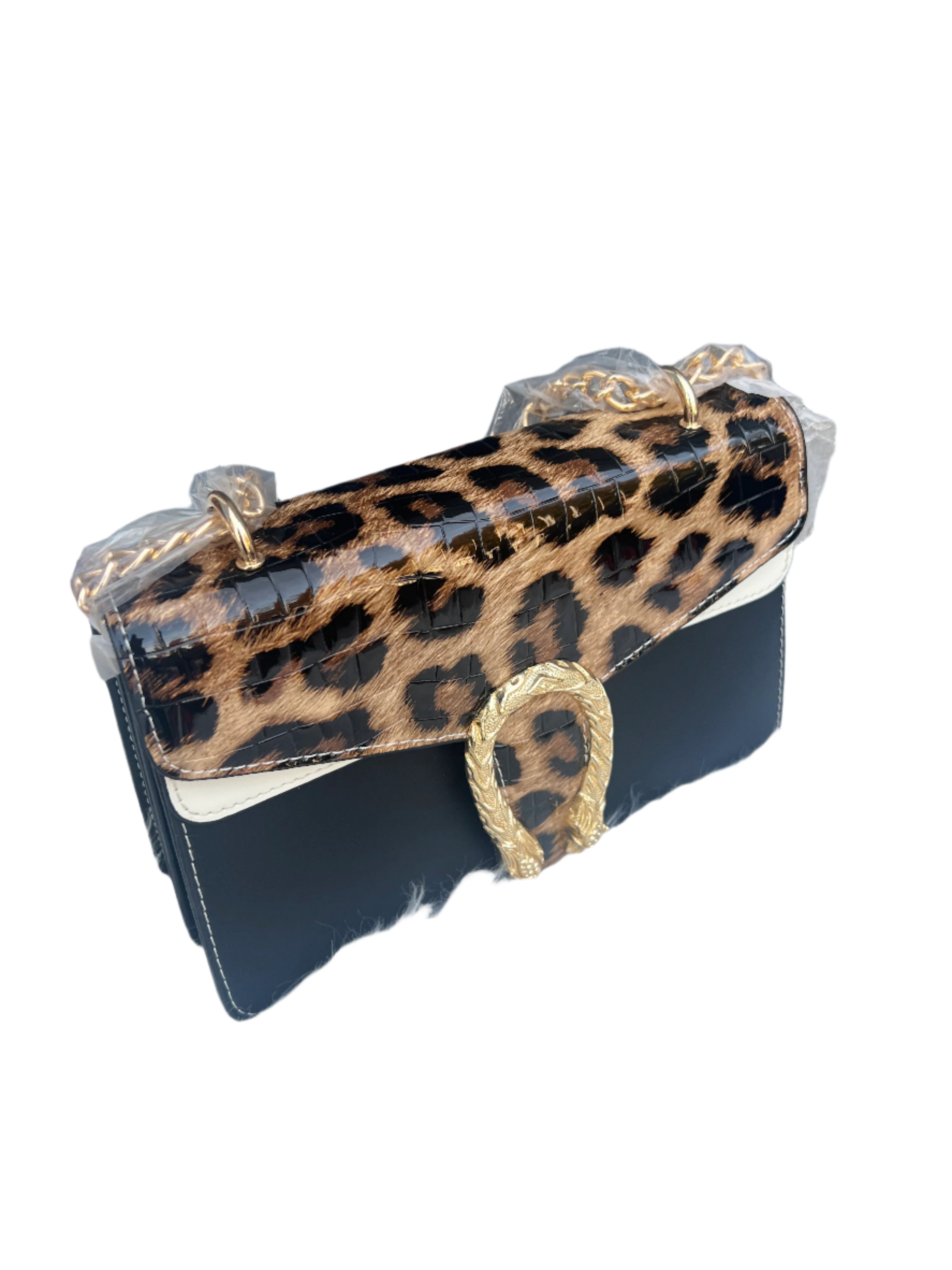 Leopard Shiny Croc Flap Women’s Shoulder Bag with Luxury Chain, Elegant Crocodile Pattern Purse, Trendy Designer Handbag, Faux Leather Bag