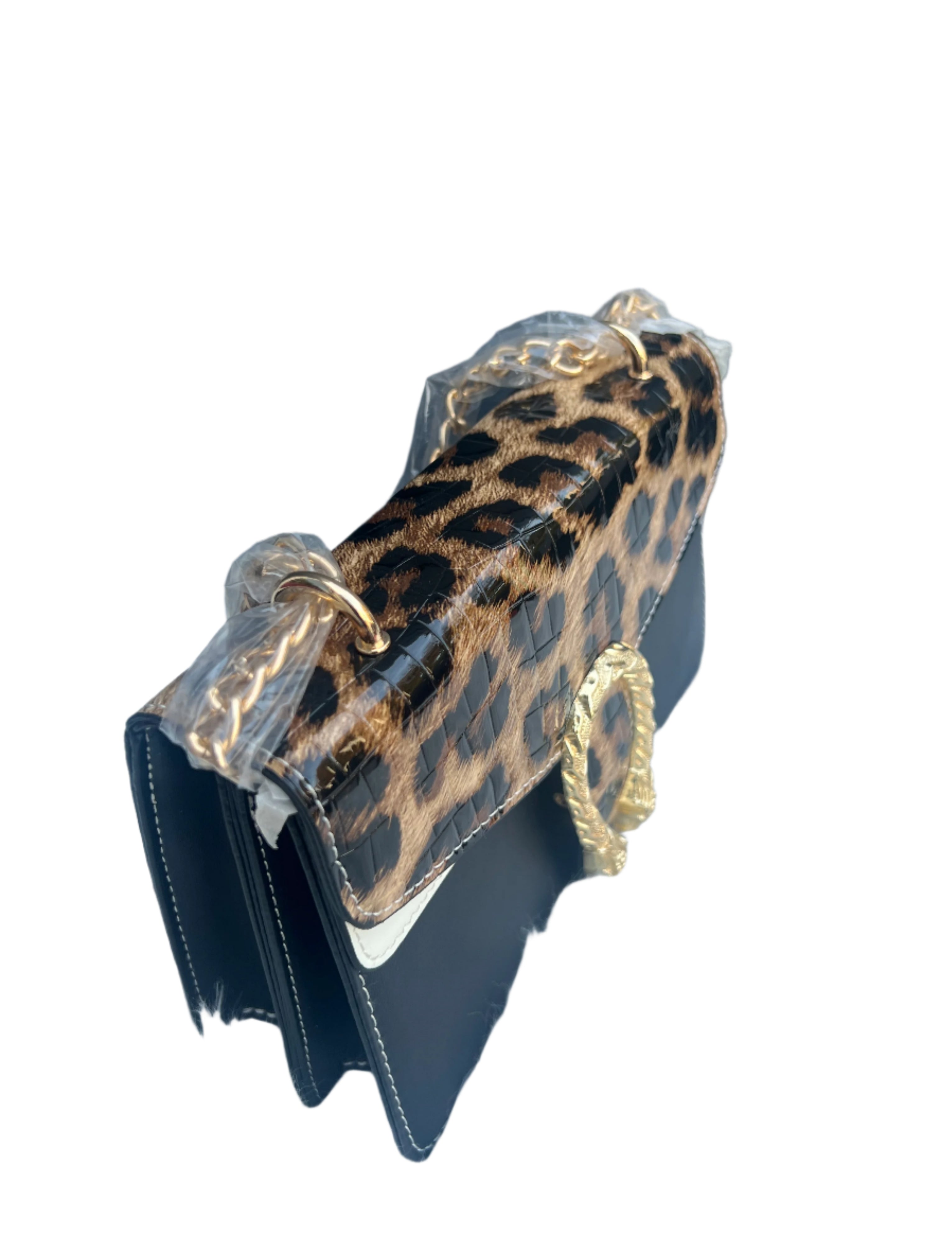 Leopard Shiny Croc Flap Women’s Shoulder Bag with Luxury Chain, Elegant Crocodile Pattern Purse, Trendy Designer Handbag, Faux Leather Bag