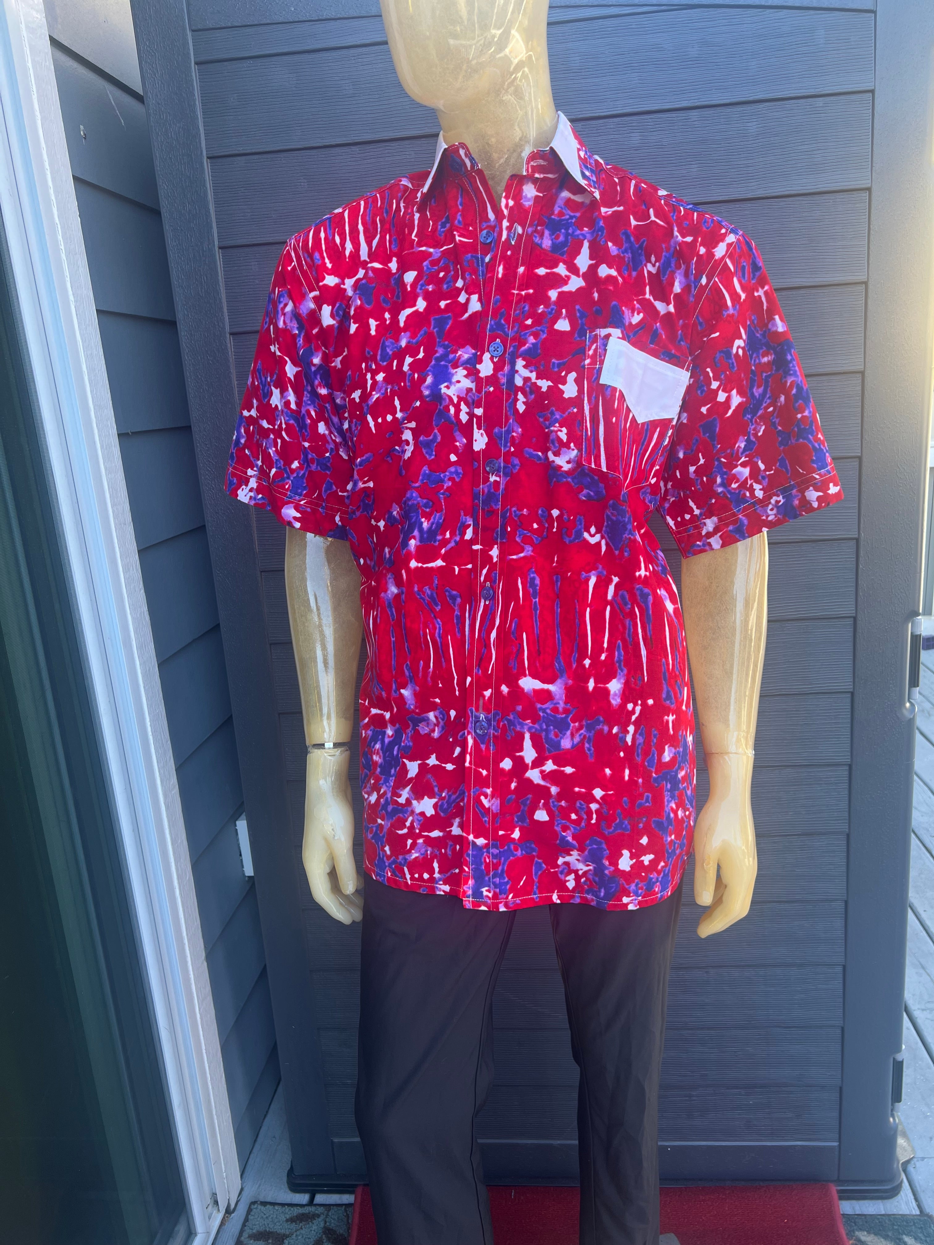 XL African Men's dress shirt with Ankara fabric 100% cotton