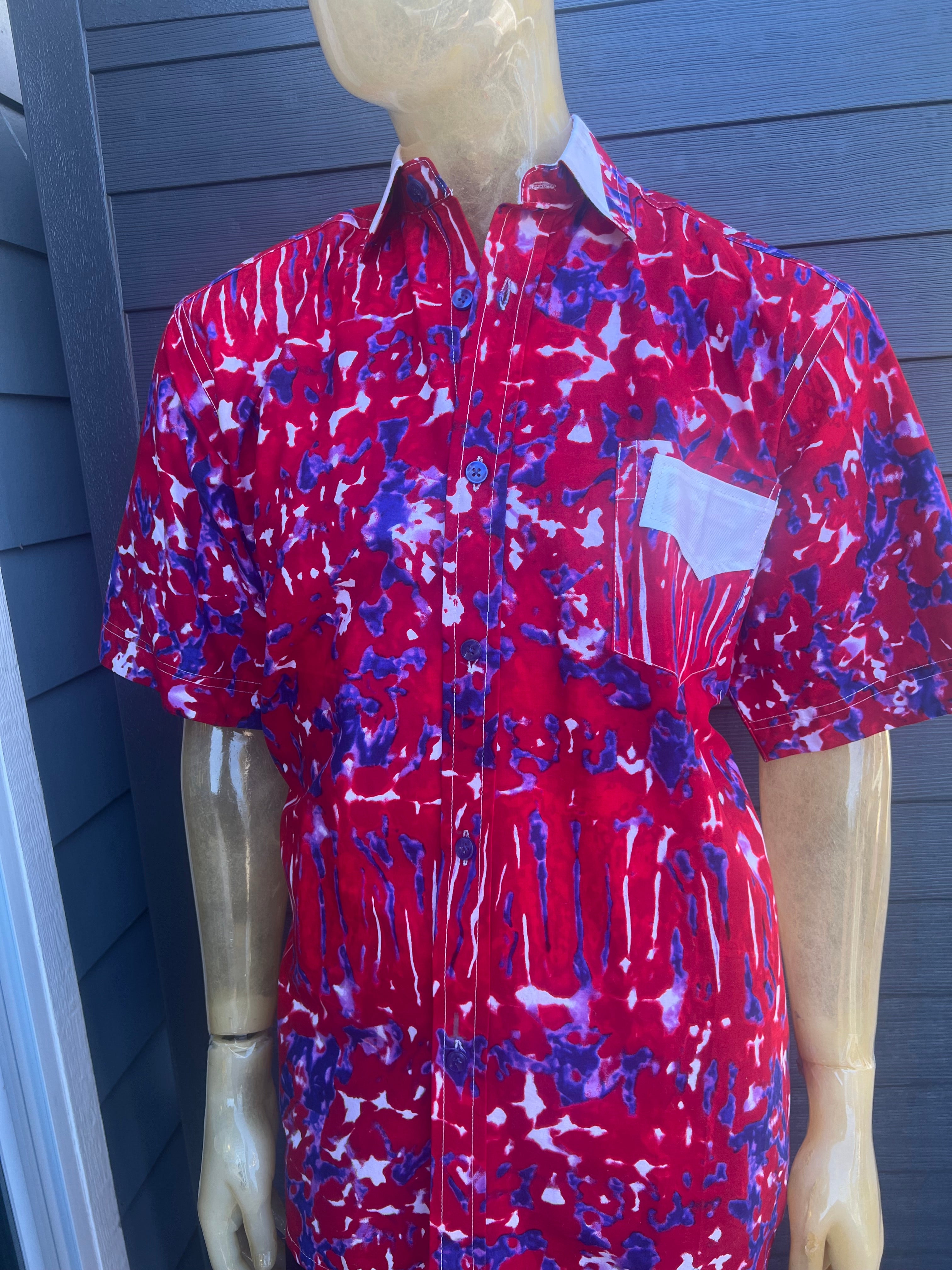 XL African Men's dress shirt with Ankara fabric 100% cotton