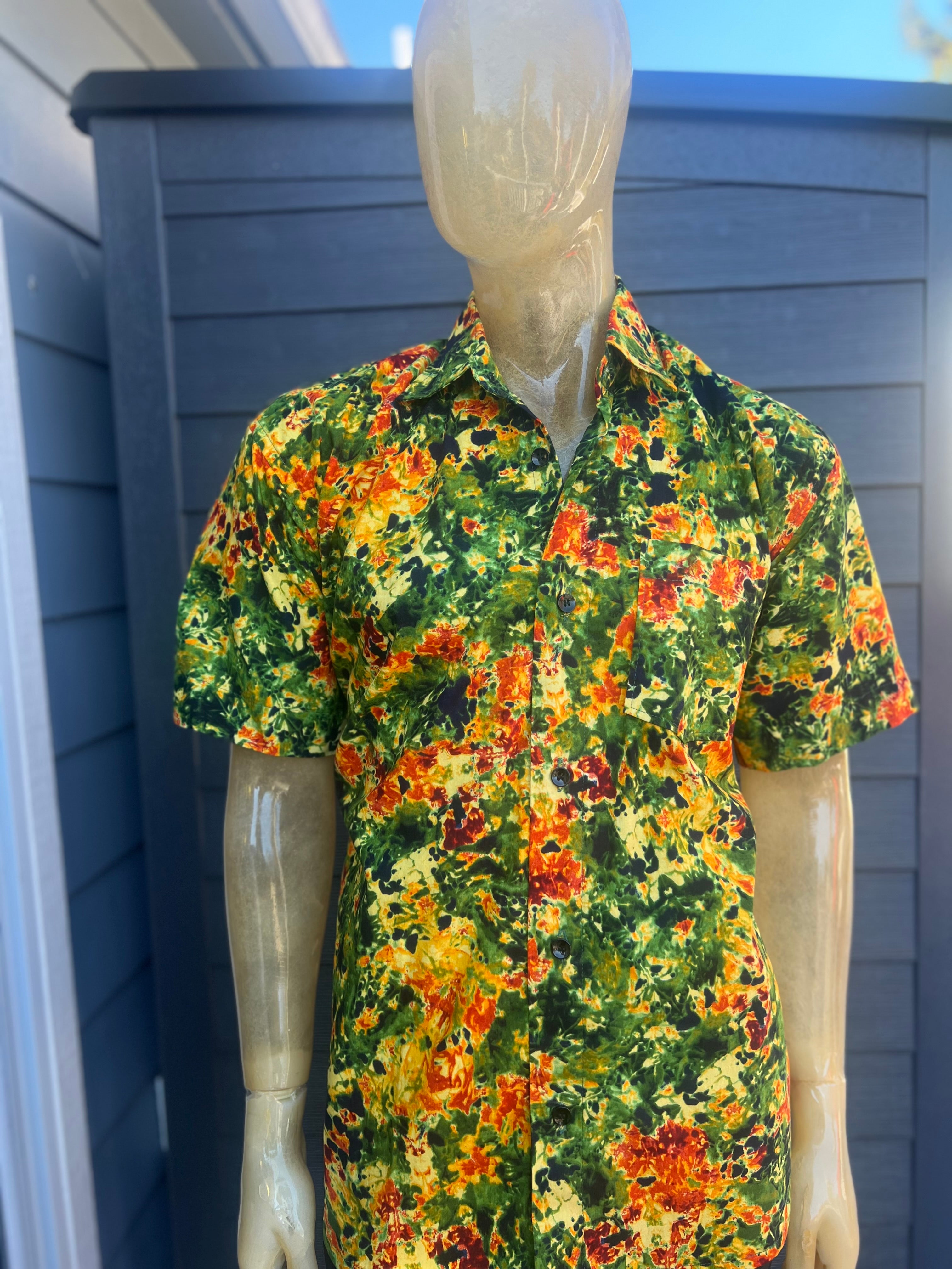 African Men's Thanksgiving Turkey Pumpkin Print Short Sleeve Button Up Cuban Collar T-Shirt Tee