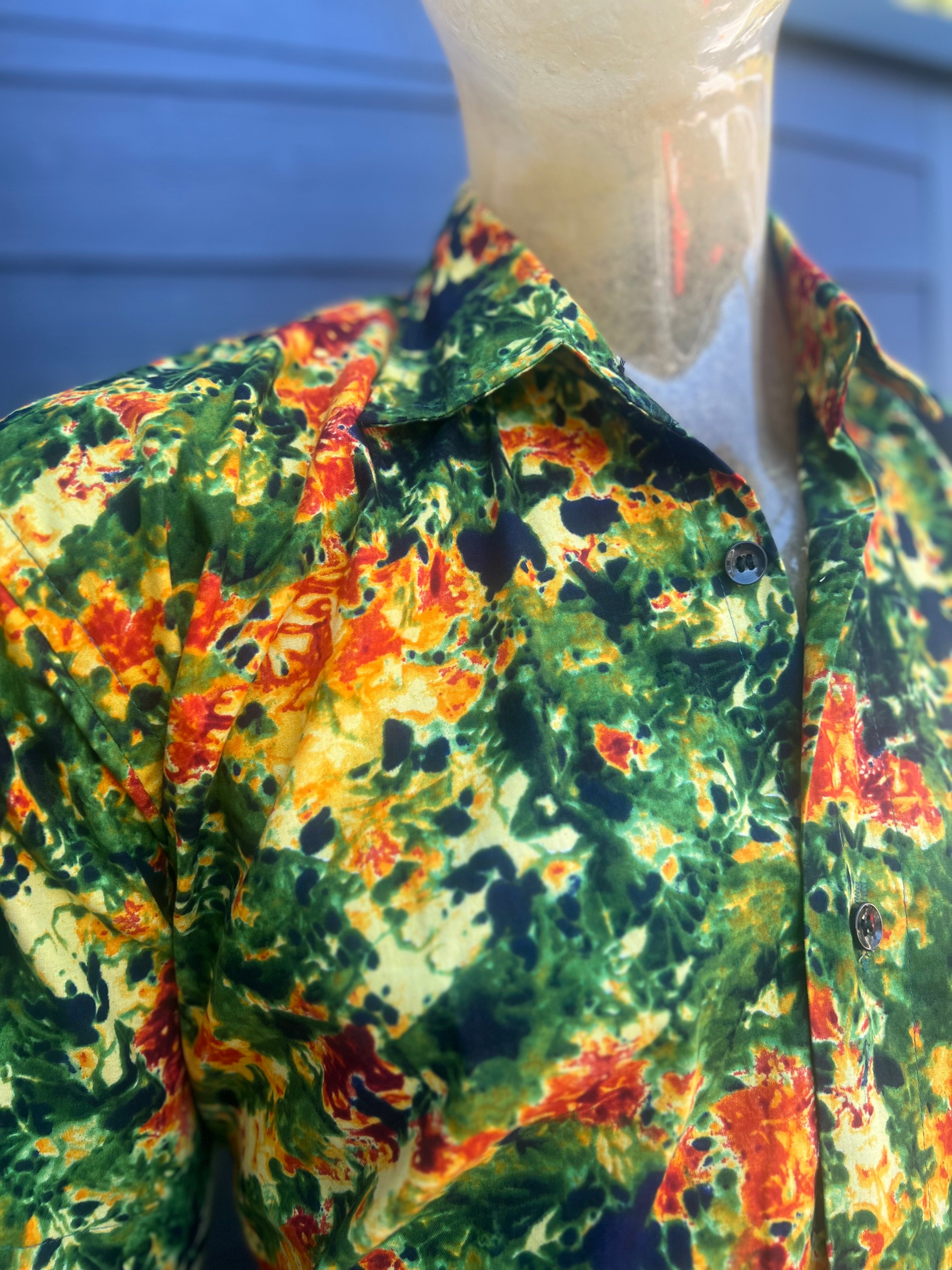 African Men's Thanksgiving Turkey Pumpkin Print Short Sleeve Button Up Cuban Collar T-Shirt Tee