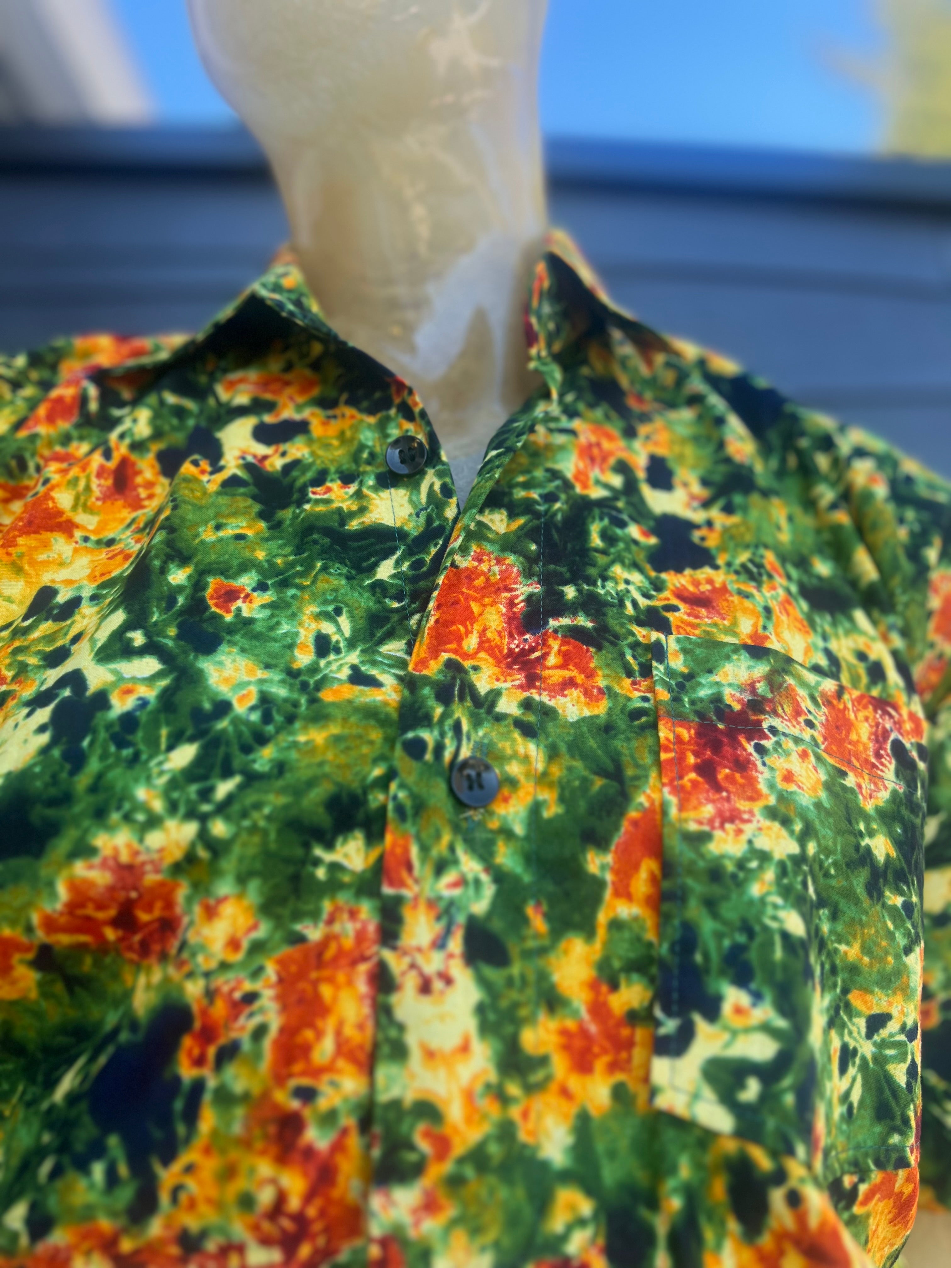 African Men's Thanksgiving Turkey Pumpkin Print Short Sleeve Button Up Cuban Collar T-Shirt Tee