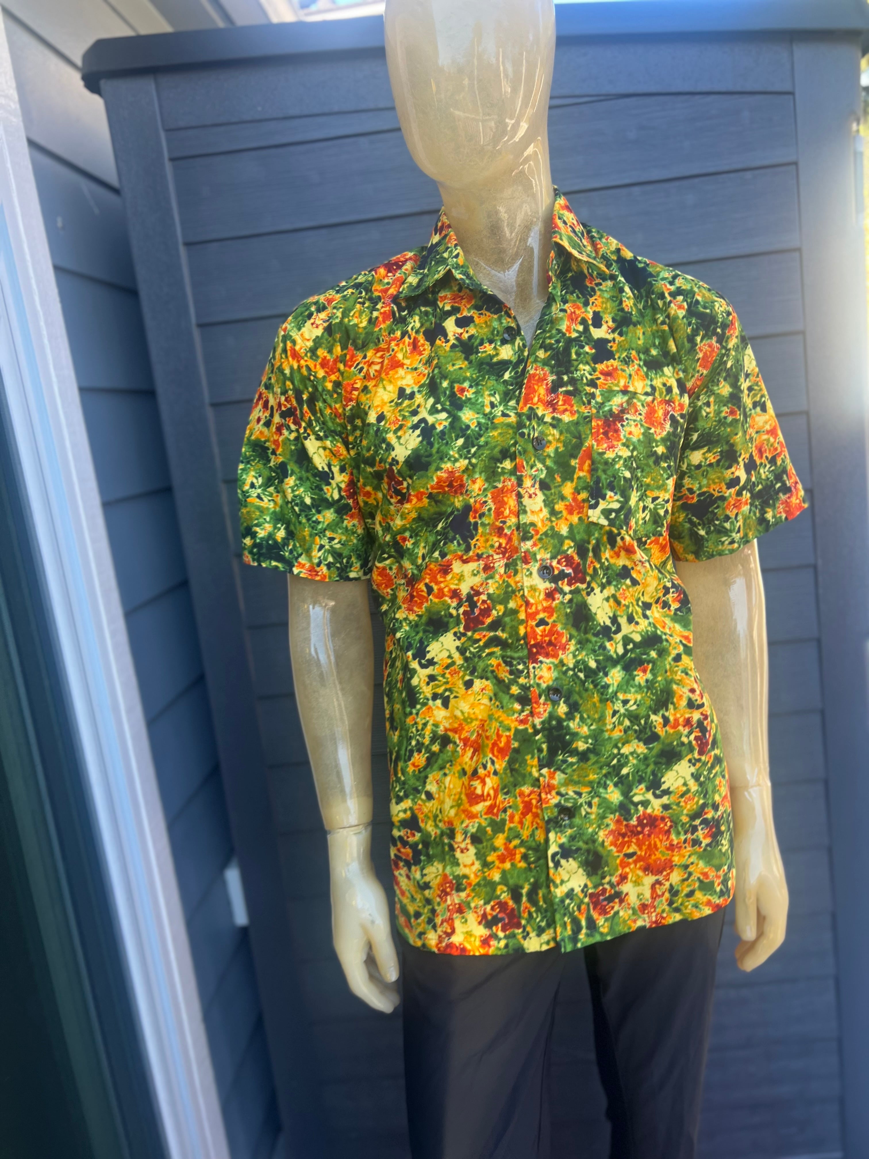 African Men's Thanksgiving Turkey Pumpkin Print Short Sleeve Button Up Cuban Collar T-Shirt Tee