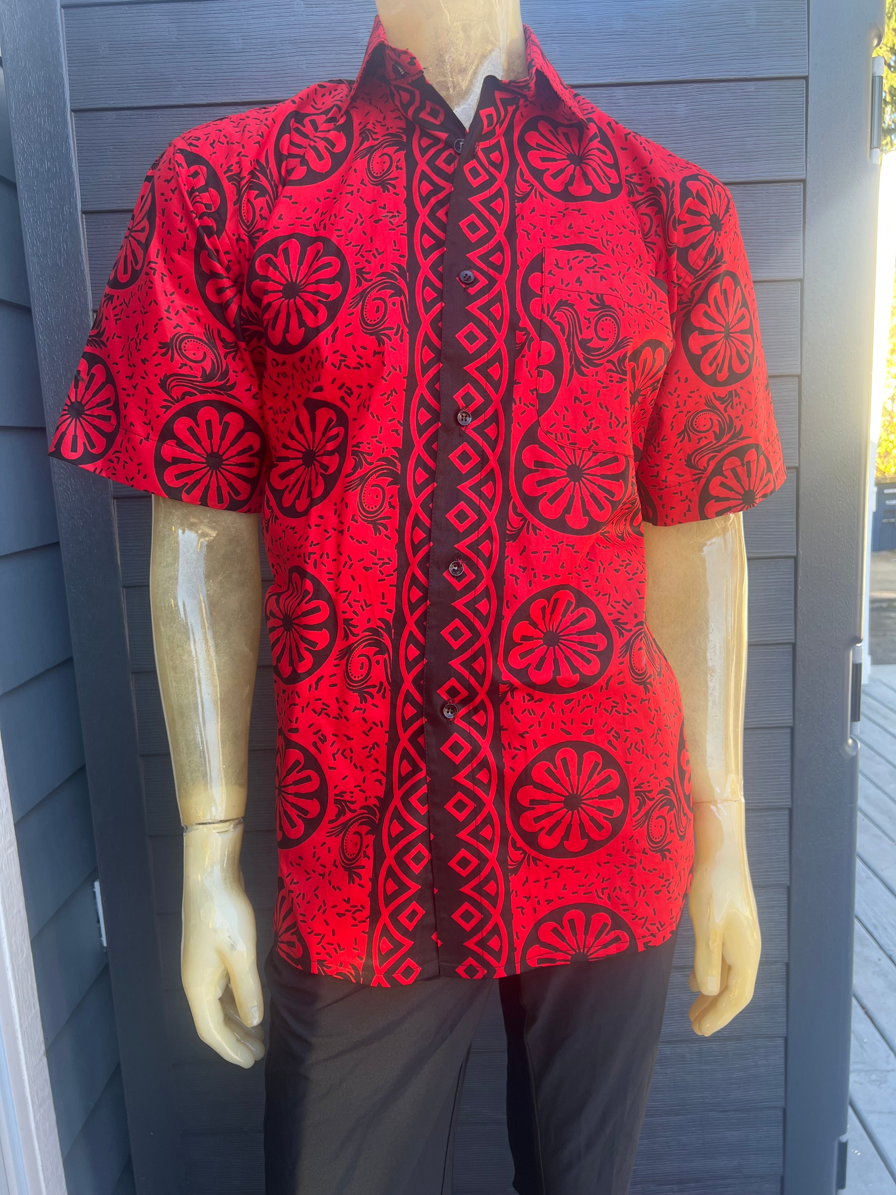 XL African Men's dress shirt with Ankara fabric 100% cotton