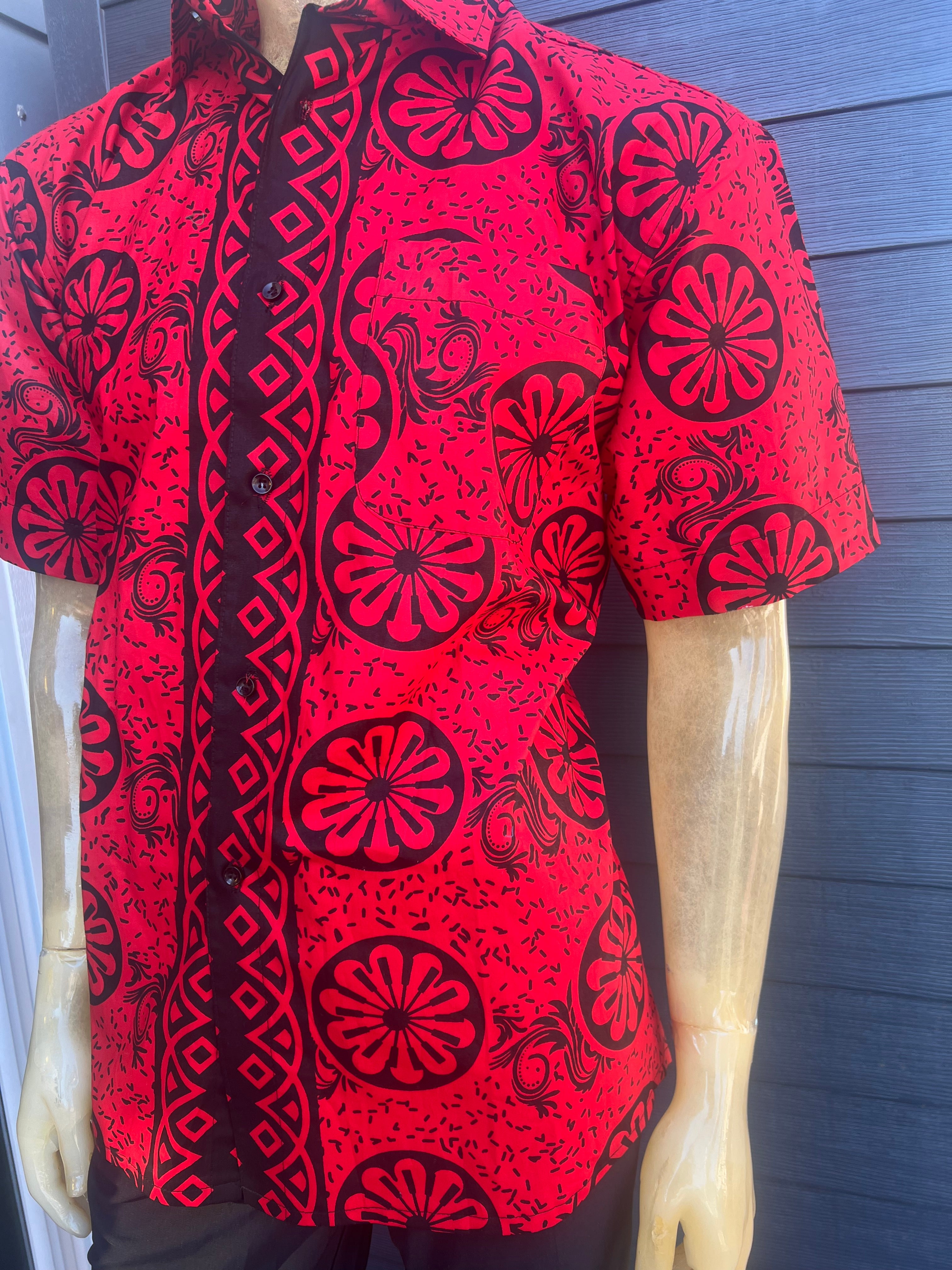 XL African Men's dress shirt with Ankara fabric 100% cotton