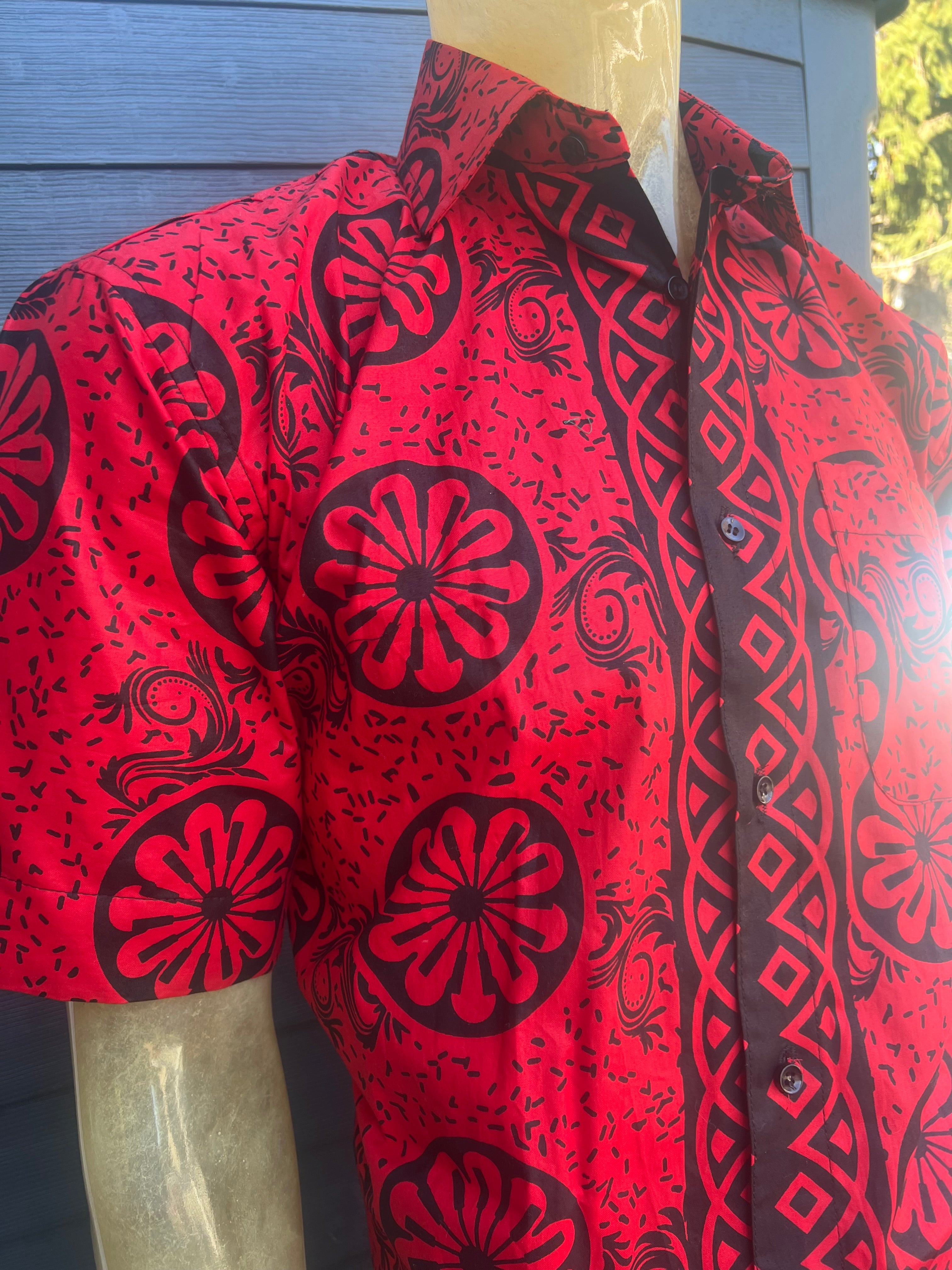 XL African Men's dress shirt with Ankara fabric 100% cotton