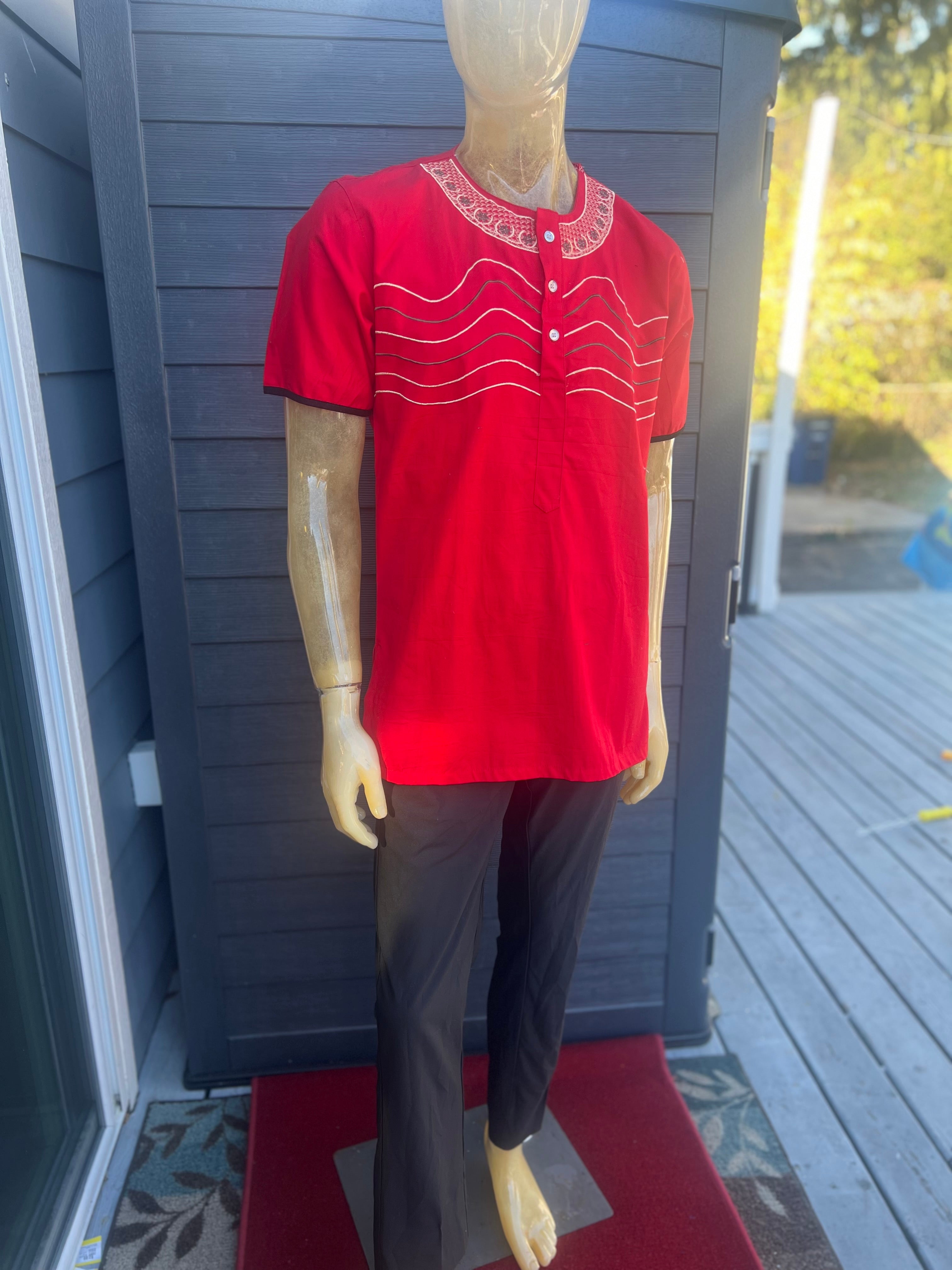 Men African Embroidered Shirt African Dashiki Casual Top Traditional Pattern Printed Ethnic Shirt