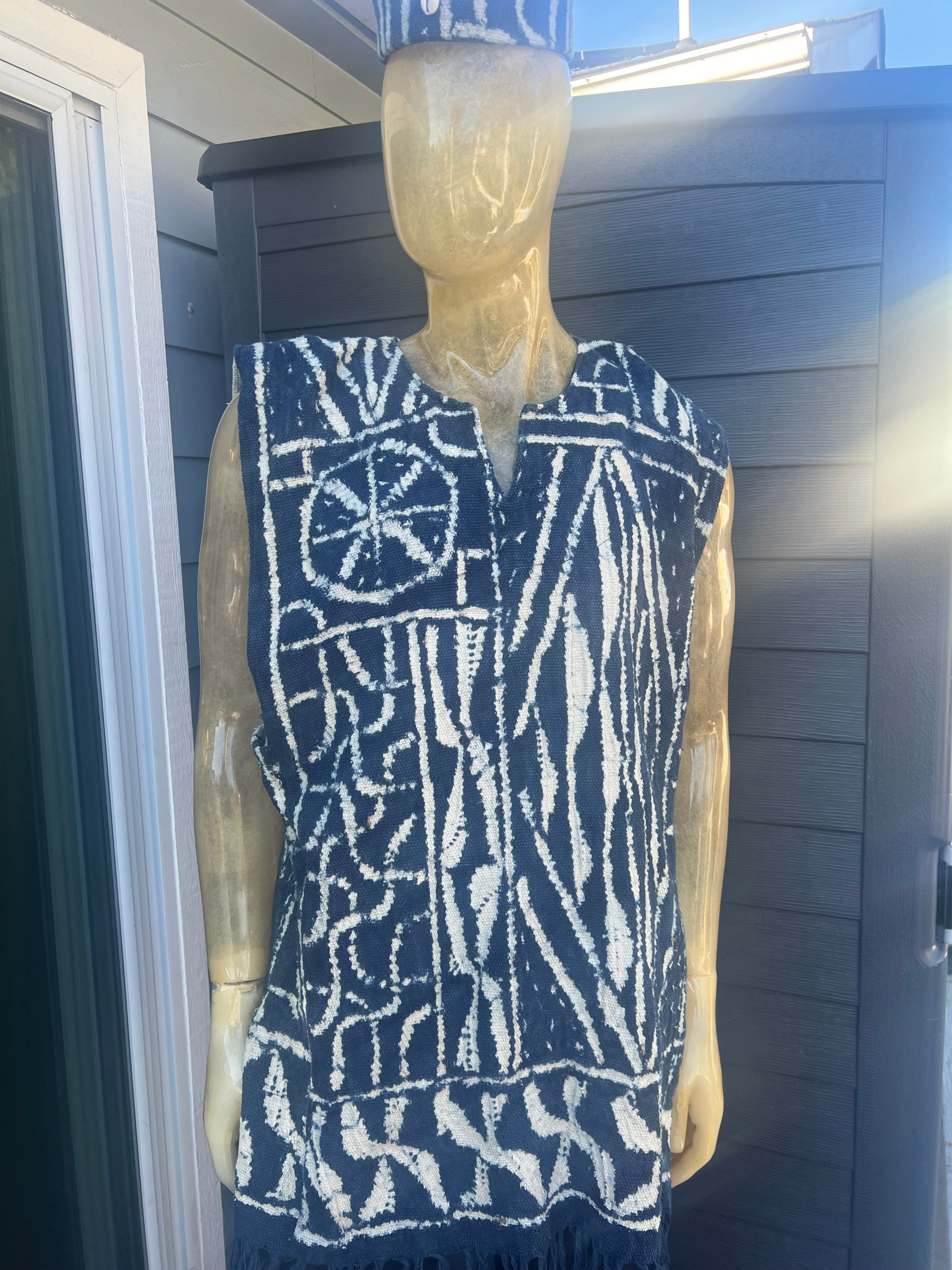 Ndop (Bamileke) tops/Bami/Indigo blue strip woven cloth/Resist dyeing/Rare fabric/Cameroon/Authentic/Vintage/Bamenda