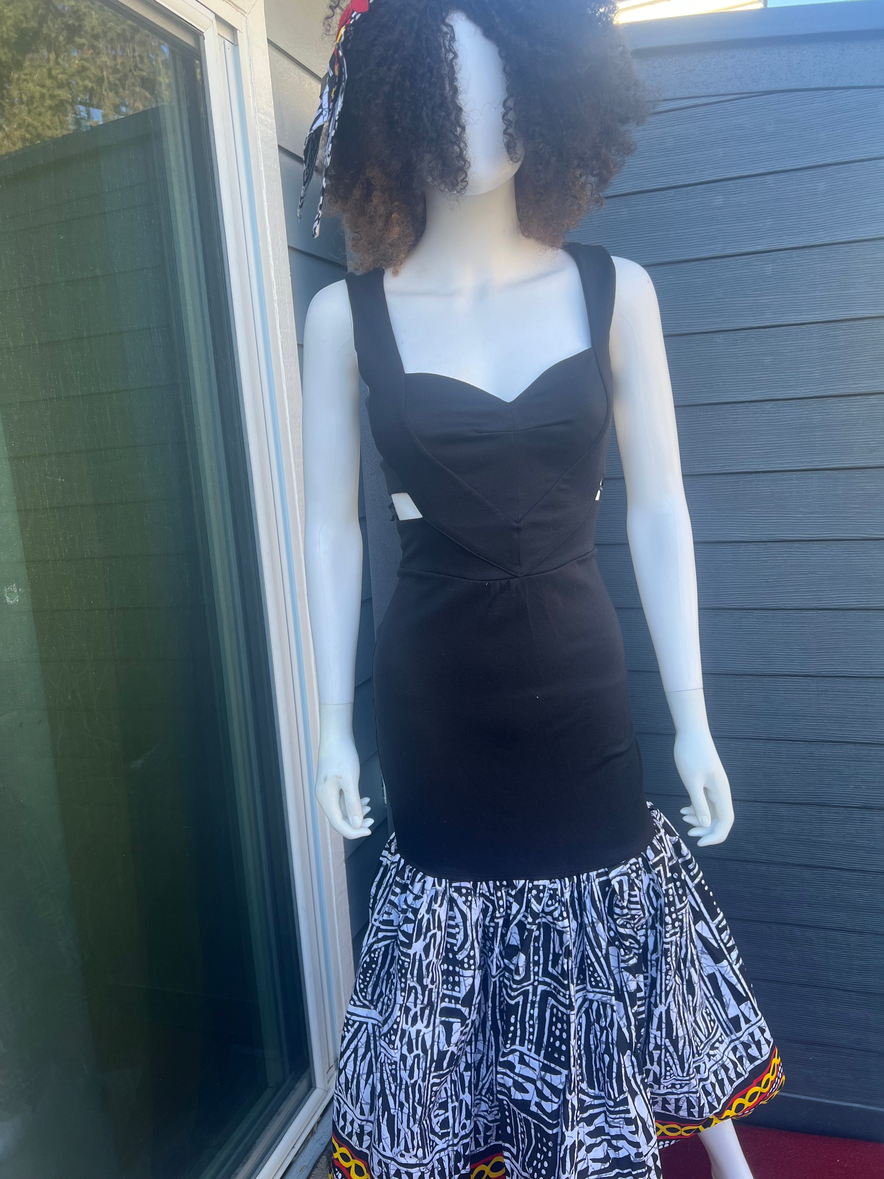 Black & White Geometric Sleeveless Stretch Long african dress