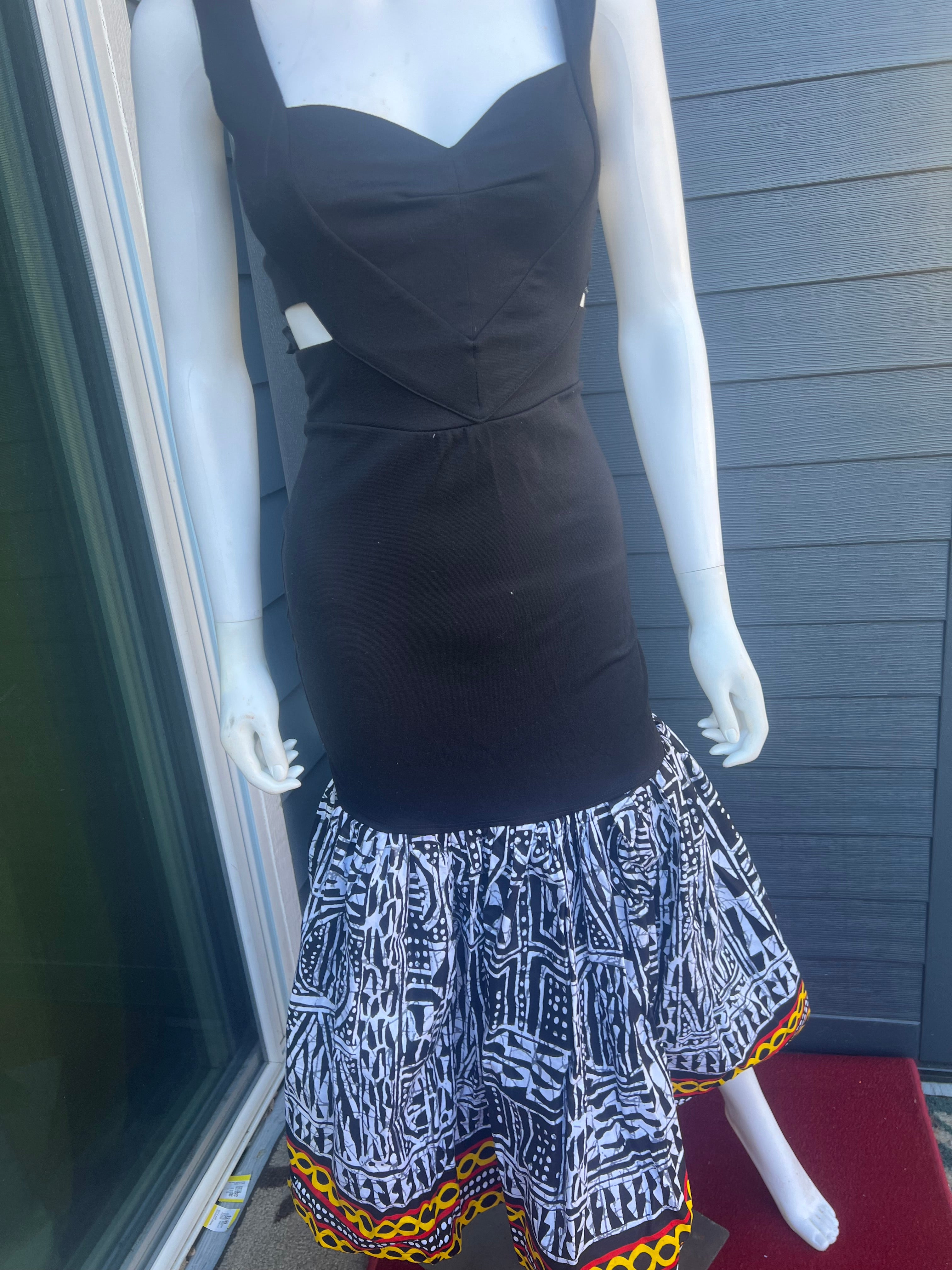 Black & White Geometric Sleeveless Stretch Long african dress