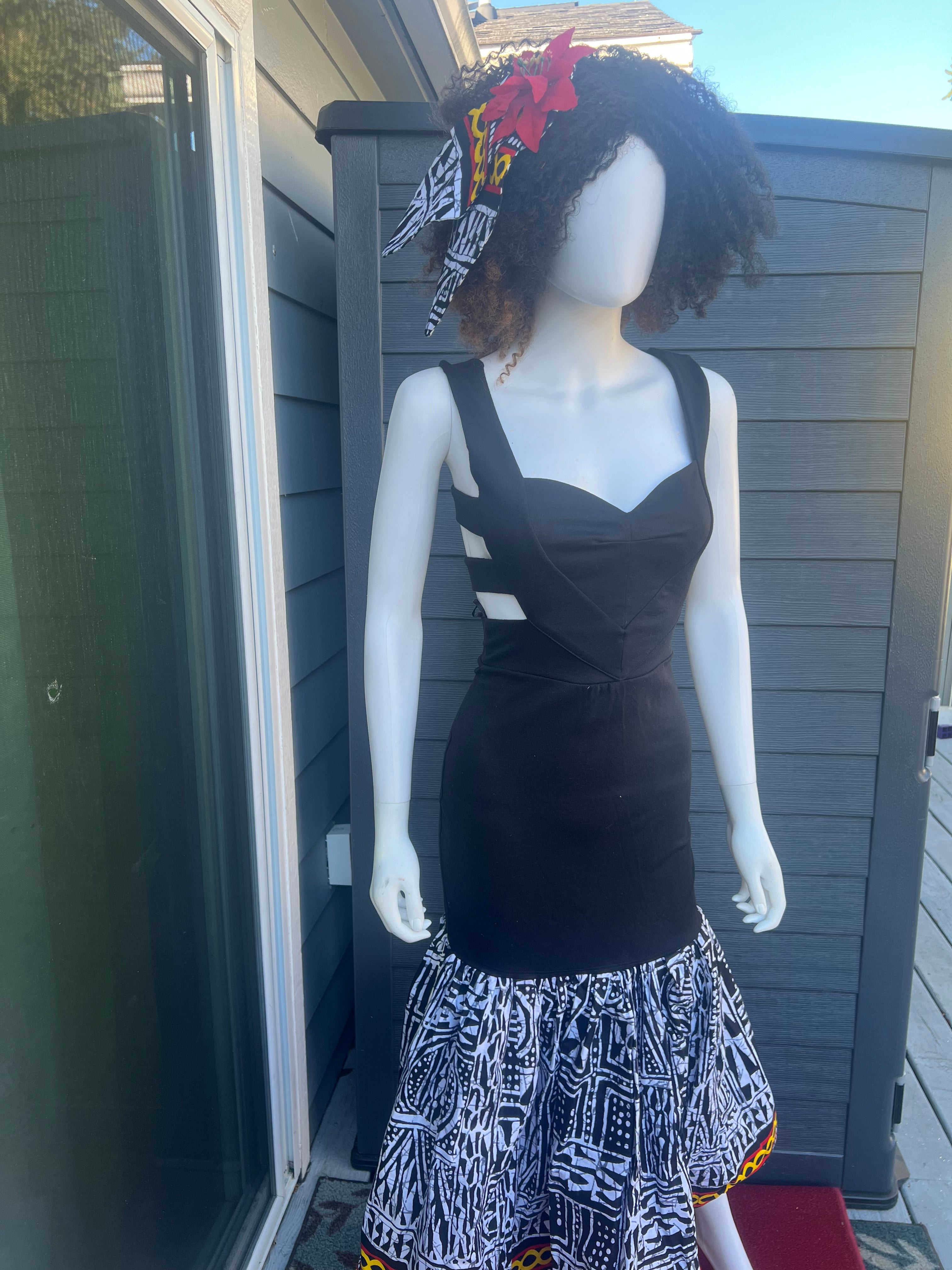 Black & White Geometric Sleeveless Stretch Long african dress