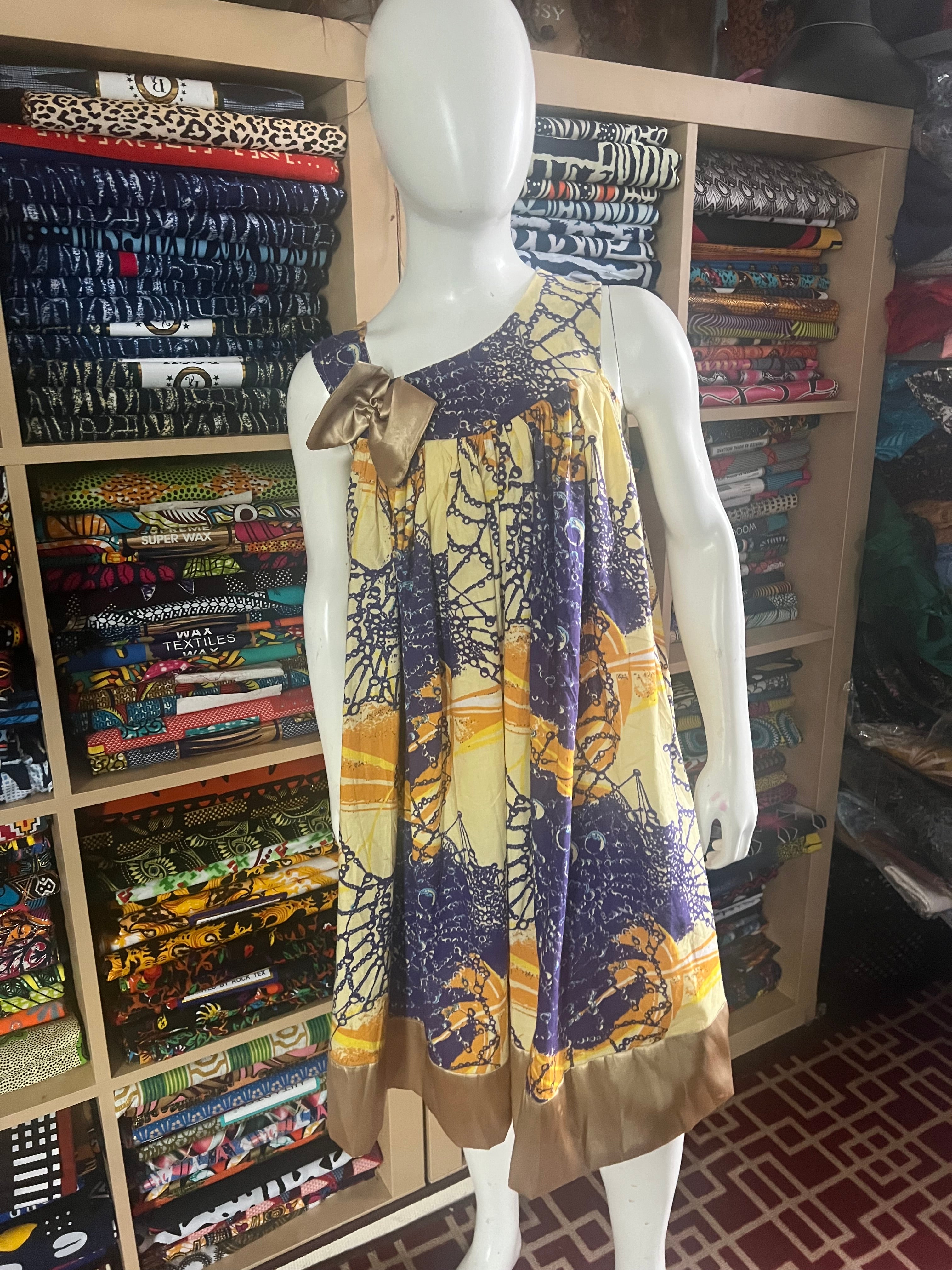 African Dress For  child 12 to 15 years ,mini Kaba  with Ankara fabric,