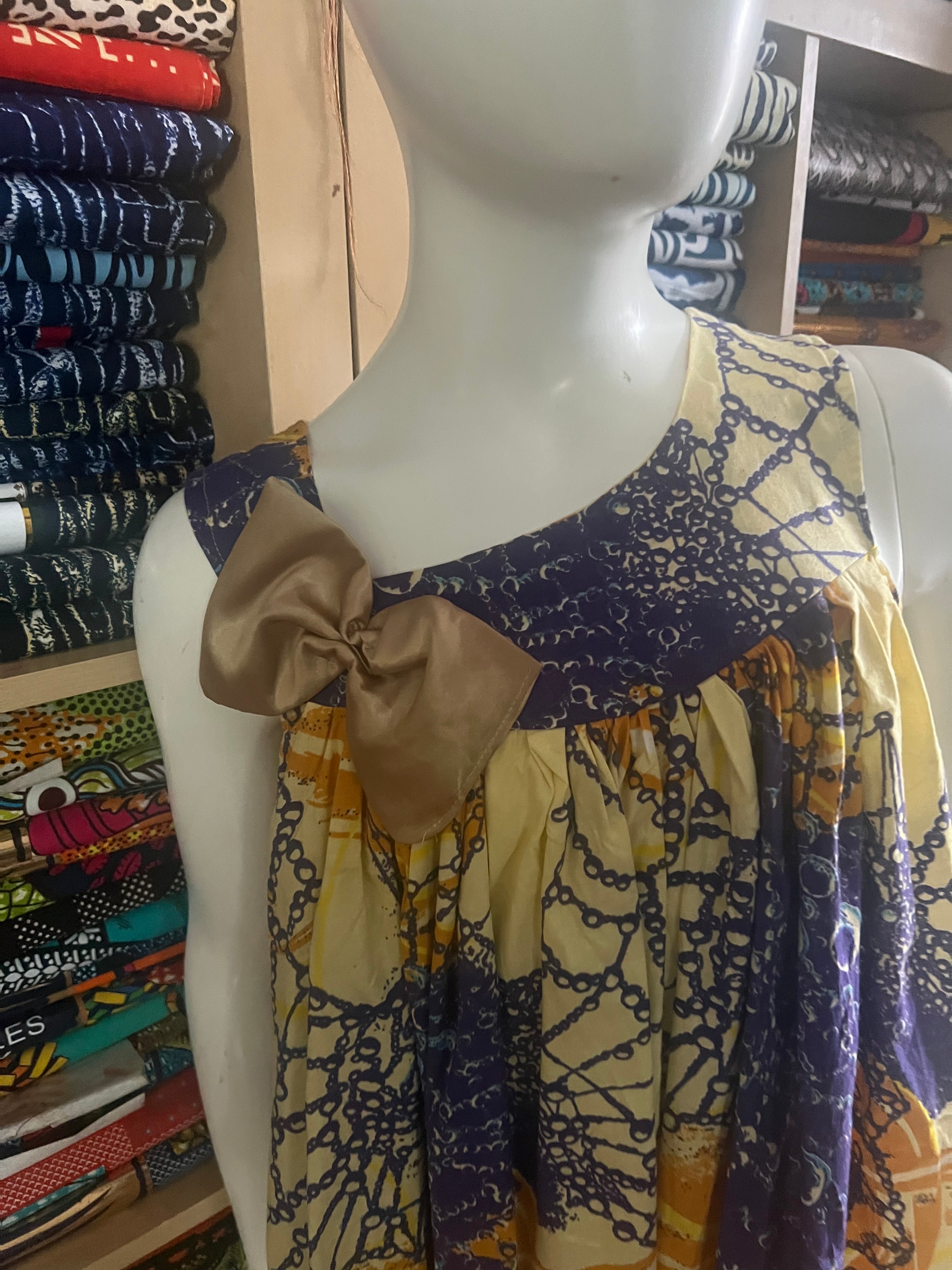 African Dress For  child 12 to 15 years ,mini Kaba  with Ankara fabric,