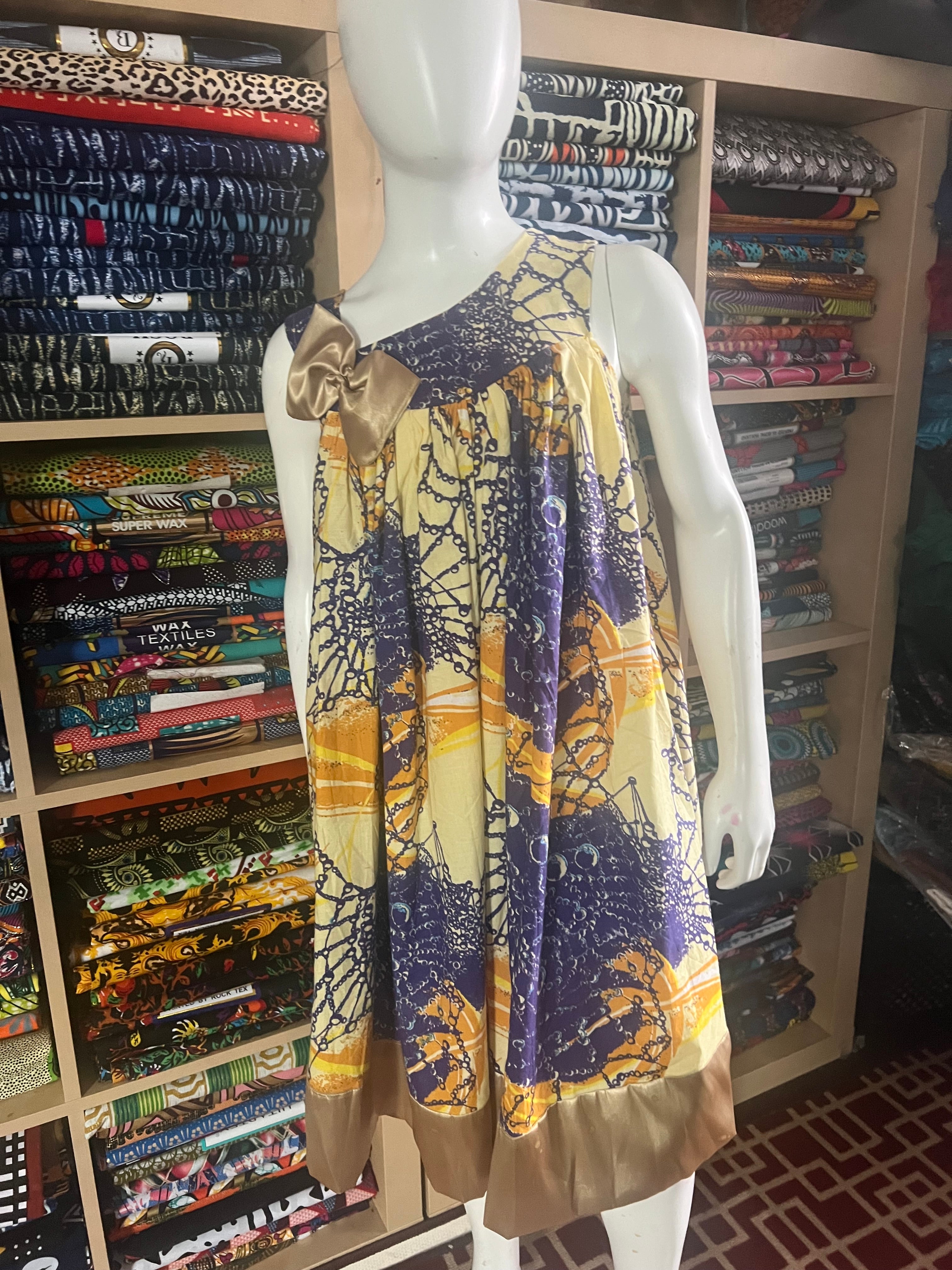 African Dress For  child 12 to 15 years ,mini Kaba  with Ankara fabric,