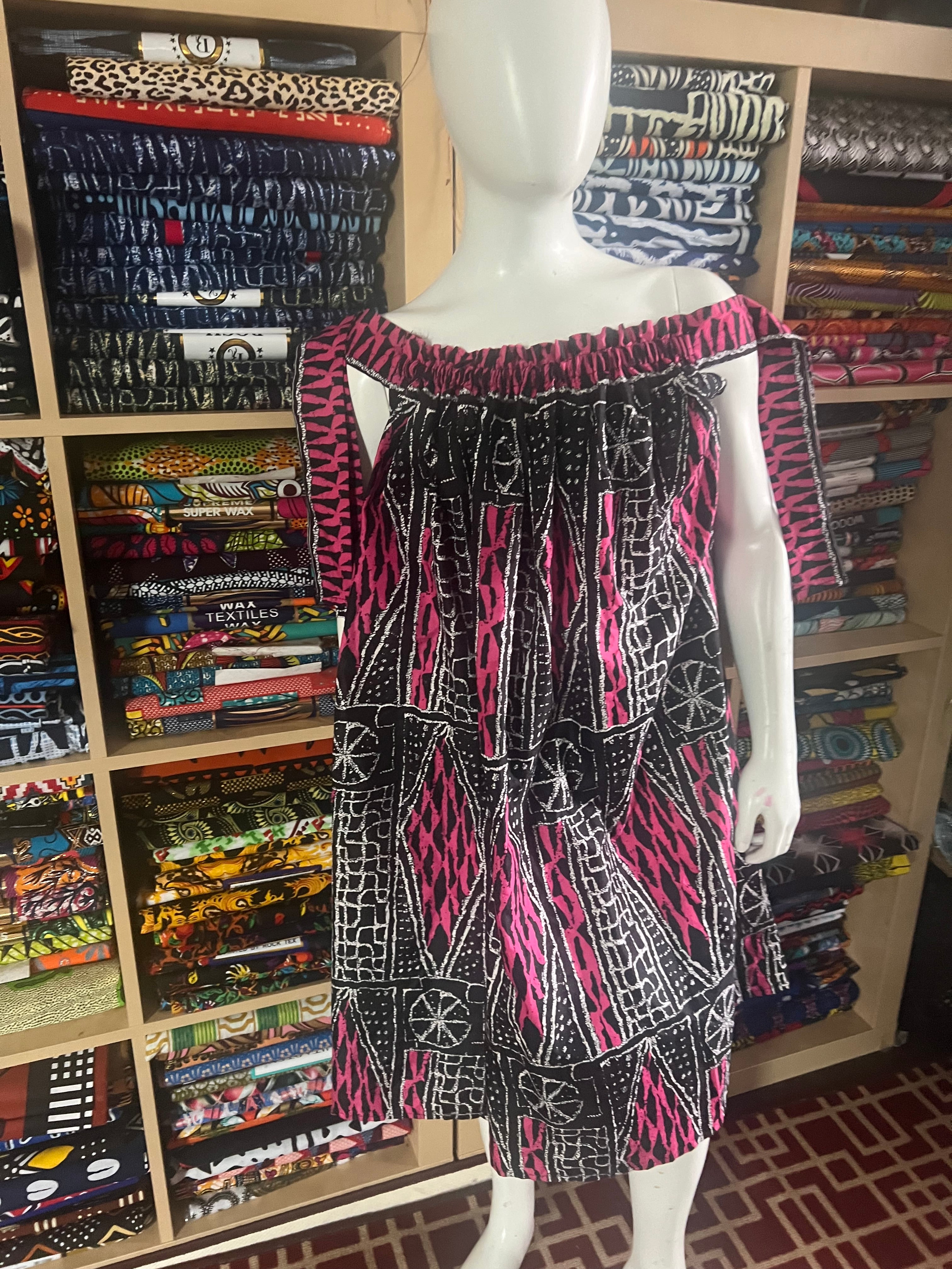 Ankara Kaba for children from 12 to 15 years old made with African Bamileke fabric called Ndop