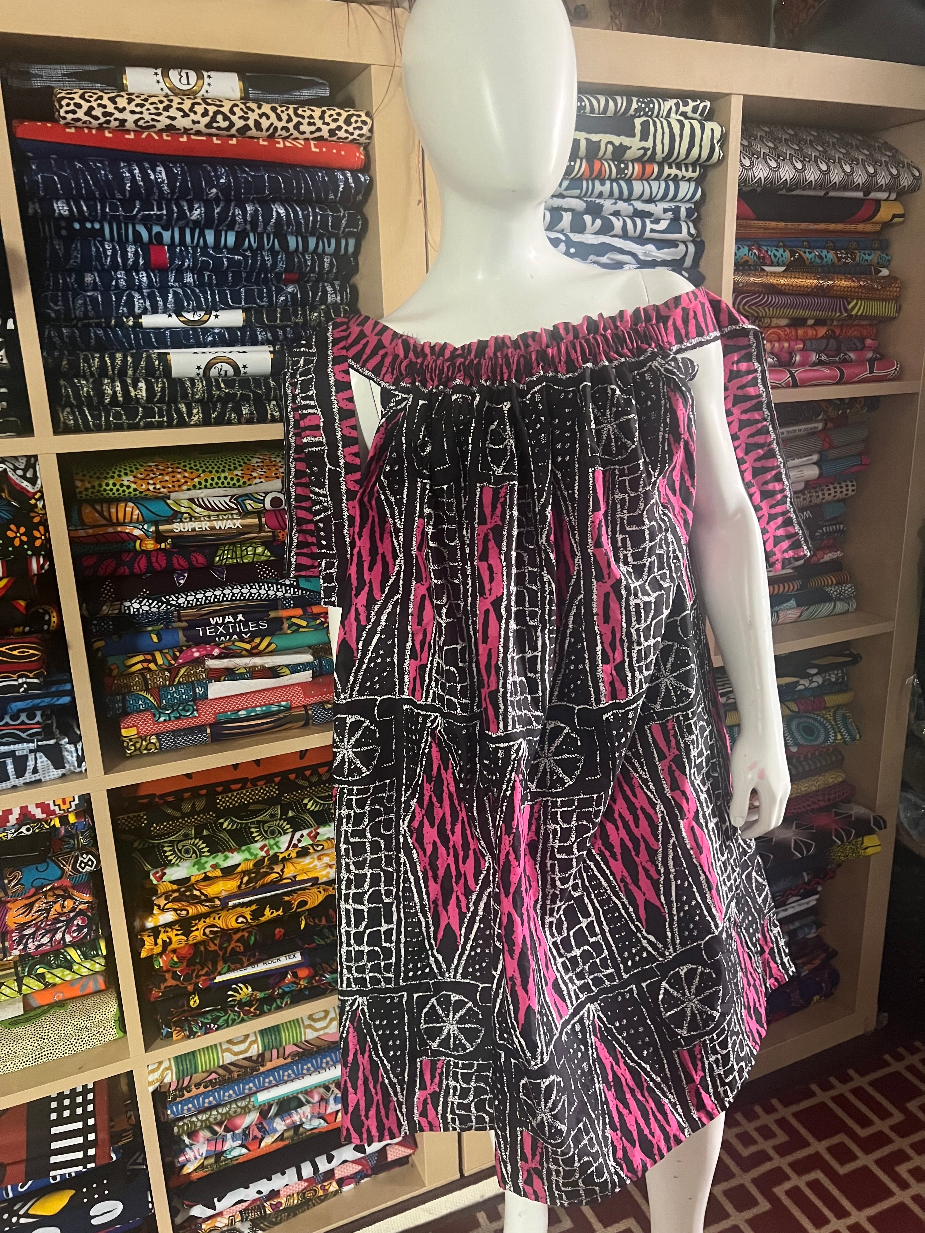 Ankara Kaba for children from 12 to 15 years old made with African Bamileke fabric called Ndop