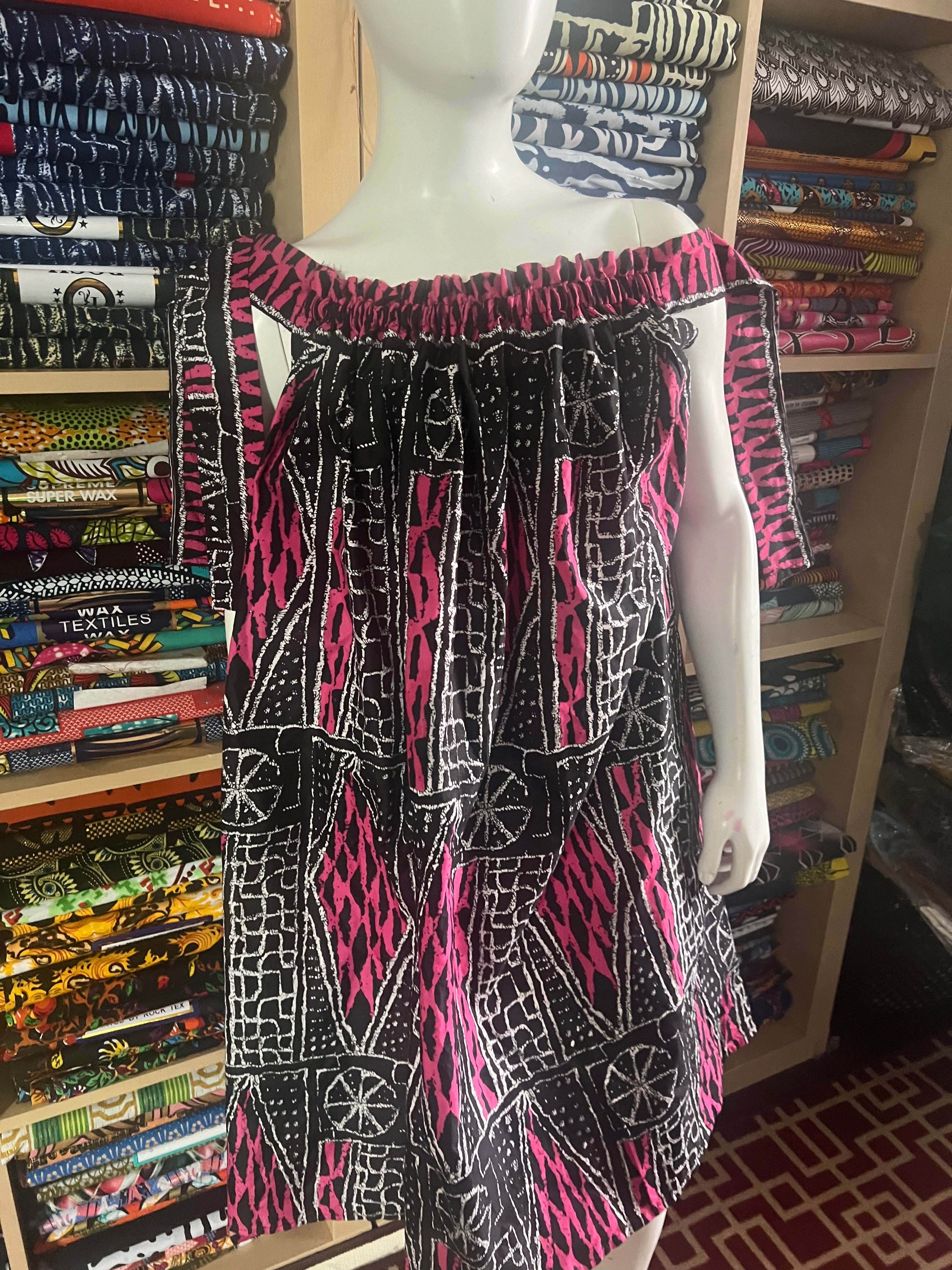 Ankara Kaba for children from 12 to 15 years old made with African Bamileke fabric called Ndop