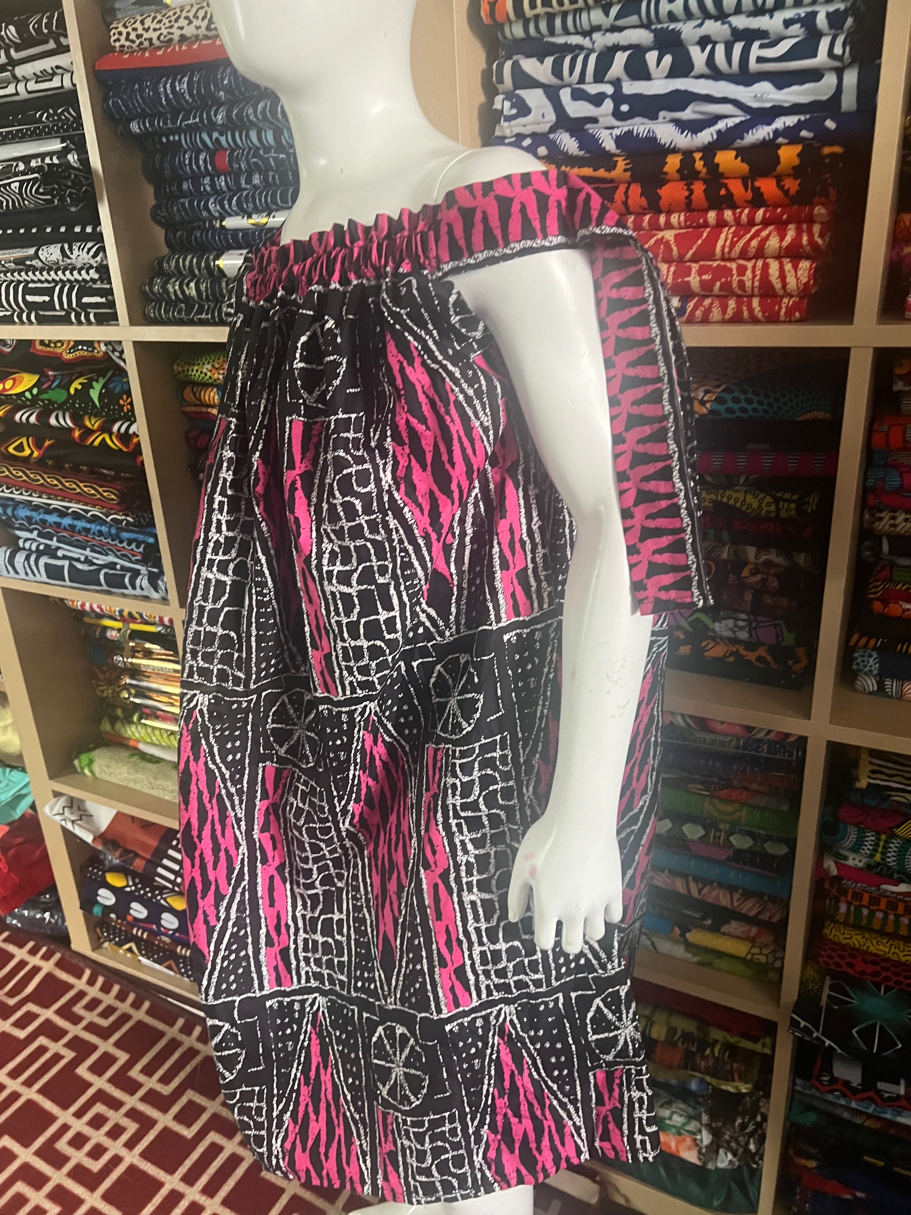 Ankara Kaba for children from 12 to 15 years old made with African Bamileke fabric called Ndop