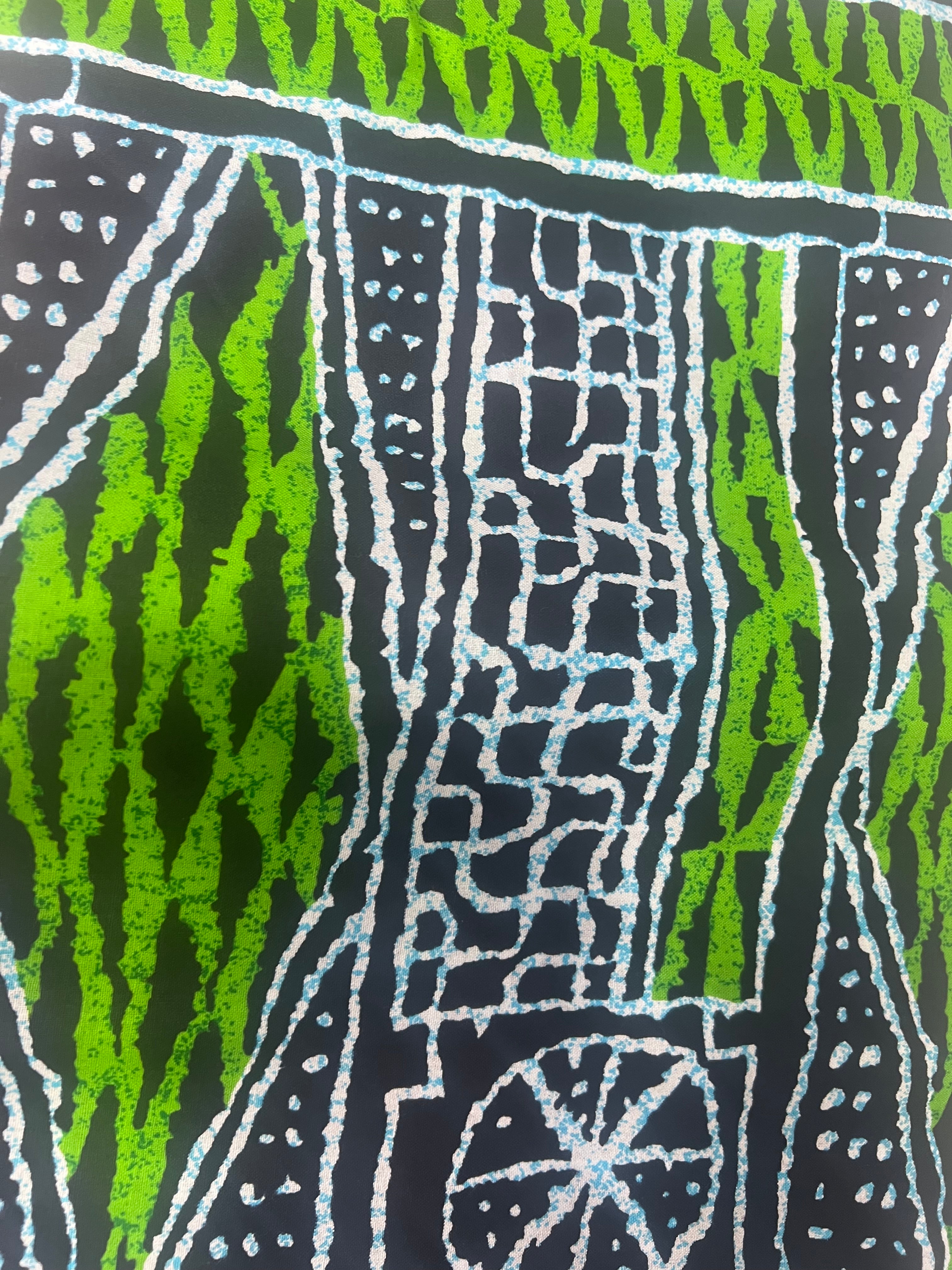 100% Cotton African Print  Wax green ,Bamileke ndop Traditional  African