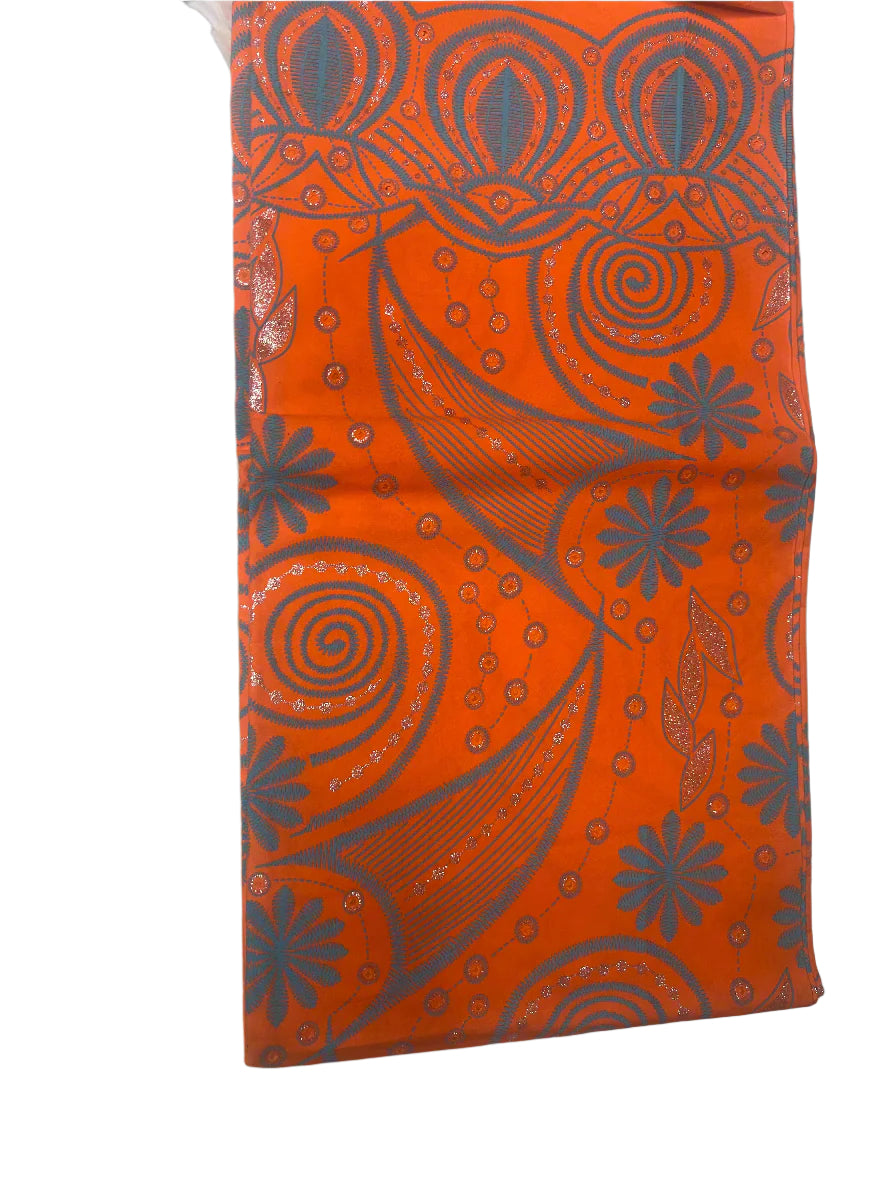100% Cotton African Ankara Print Fabric Orange Wax Vibrant Patterned , Traditional Ankara African Fabric for Sewing **ITEM SOLD by YARD**