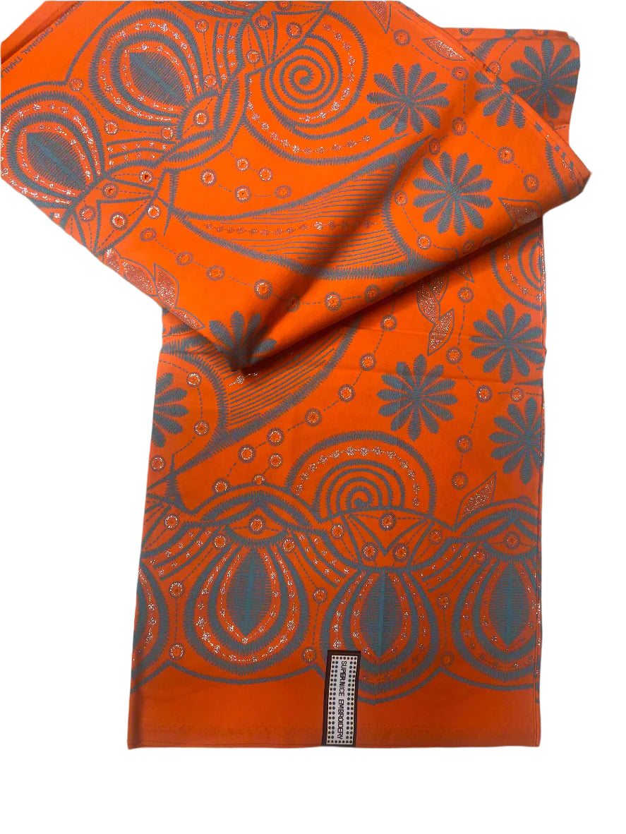 100% Cotton African Ankara Print Fabric Orange Wax Vibrant Patterned , Traditional Ankara African Fabric for Sewing **ITEM SOLD by YARD**