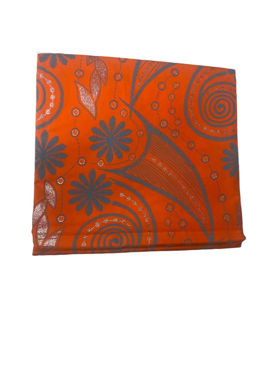 100% Cotton African Ankara Print Fabric Orange Wax Vibrant Patterned , Traditional Ankara African Fabric for Sewing **ITEM SOLD by YARD**