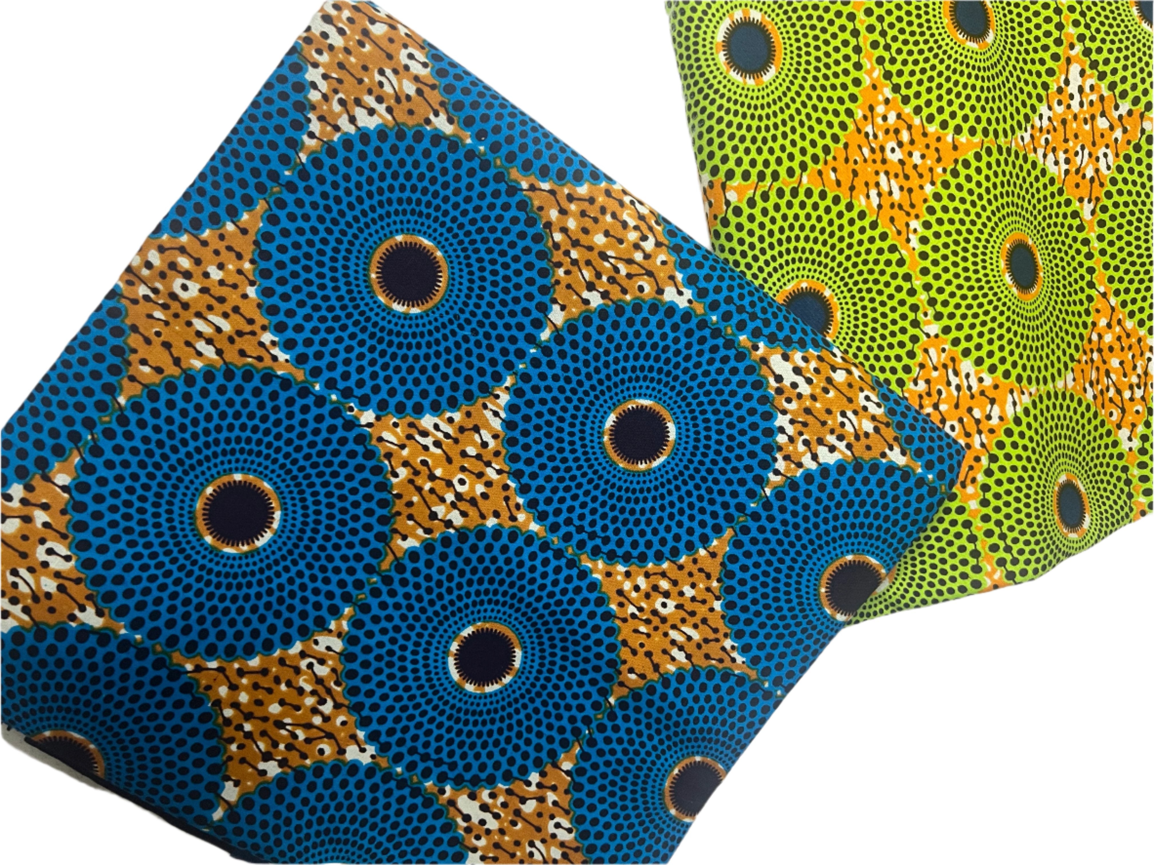 100% Cotton African Ankara Print Fabric Blue And Green Wax , Ankara African Fabric for Sewing **ITEM SOLD by YARD**