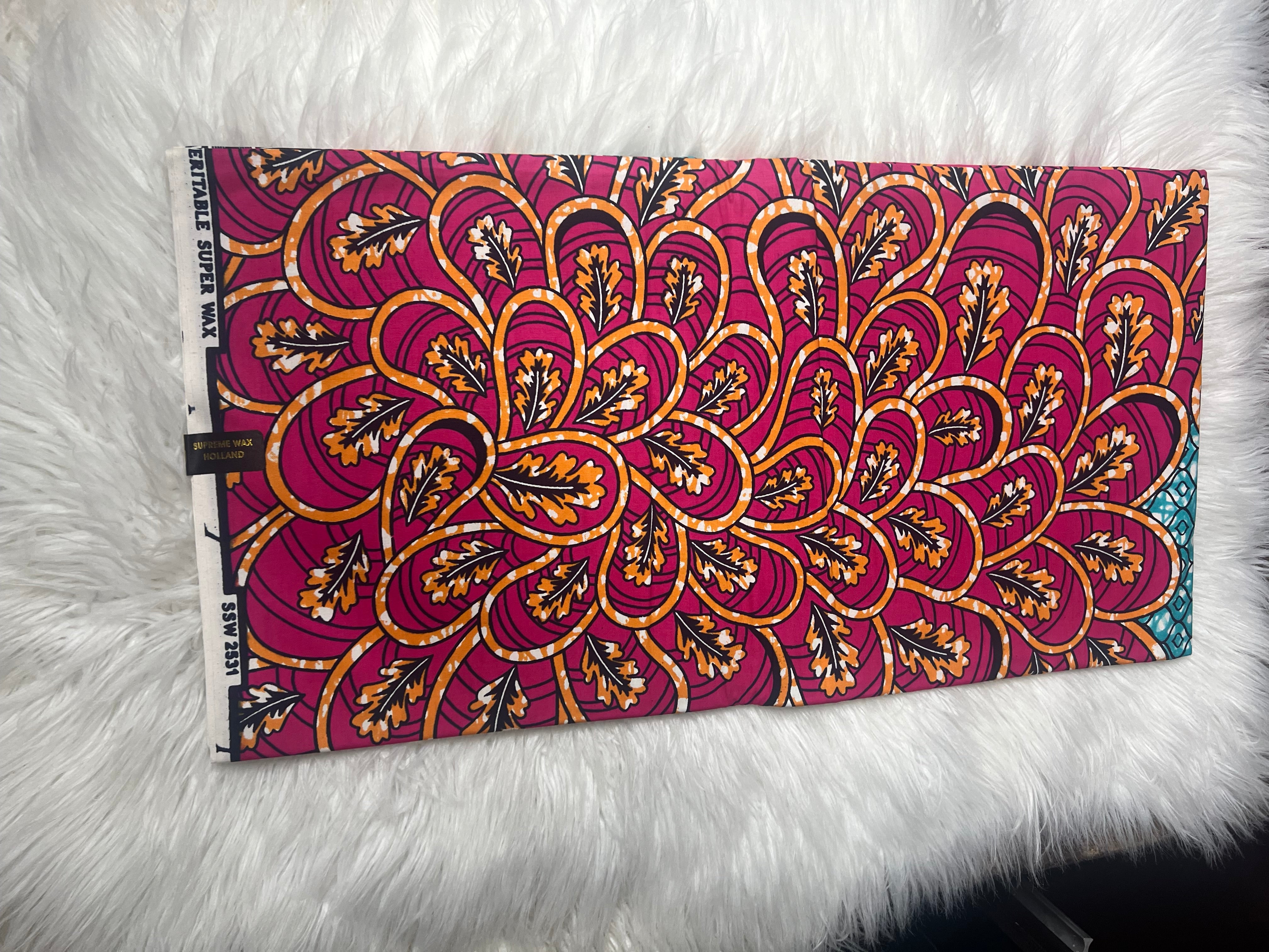 Supreme Super Wax 100% Cotton African Fabric 6 Yard Ankara Fabric Print Fabric Dashiki Long Skirts **ITEM SOLD by YARD**