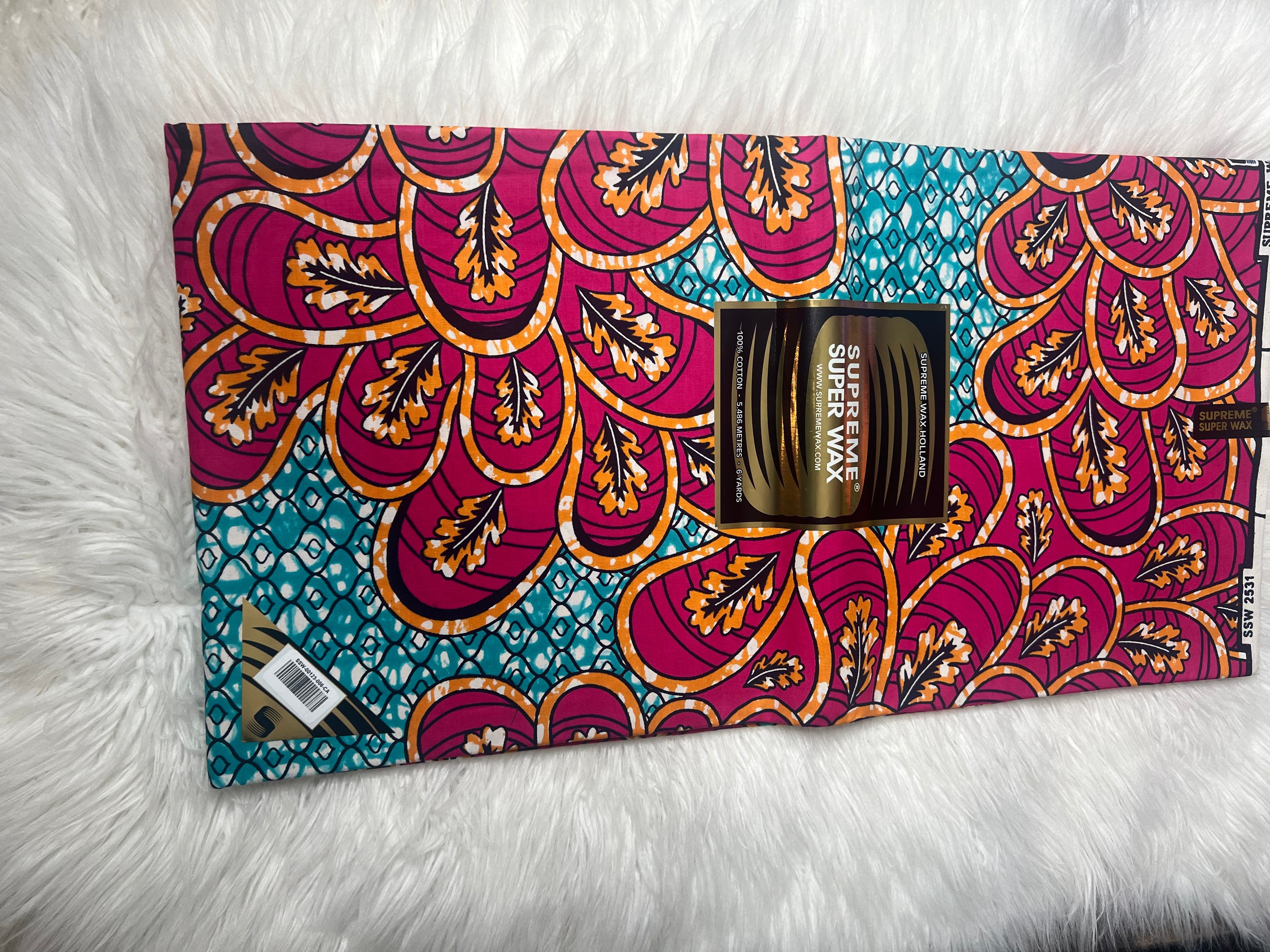 Supreme Super Wax 100% Cotton African Fabric 6 Yard Ankara Fabric Print Fabric Dashiki Long Skirts **ITEM SOLD by YARD**