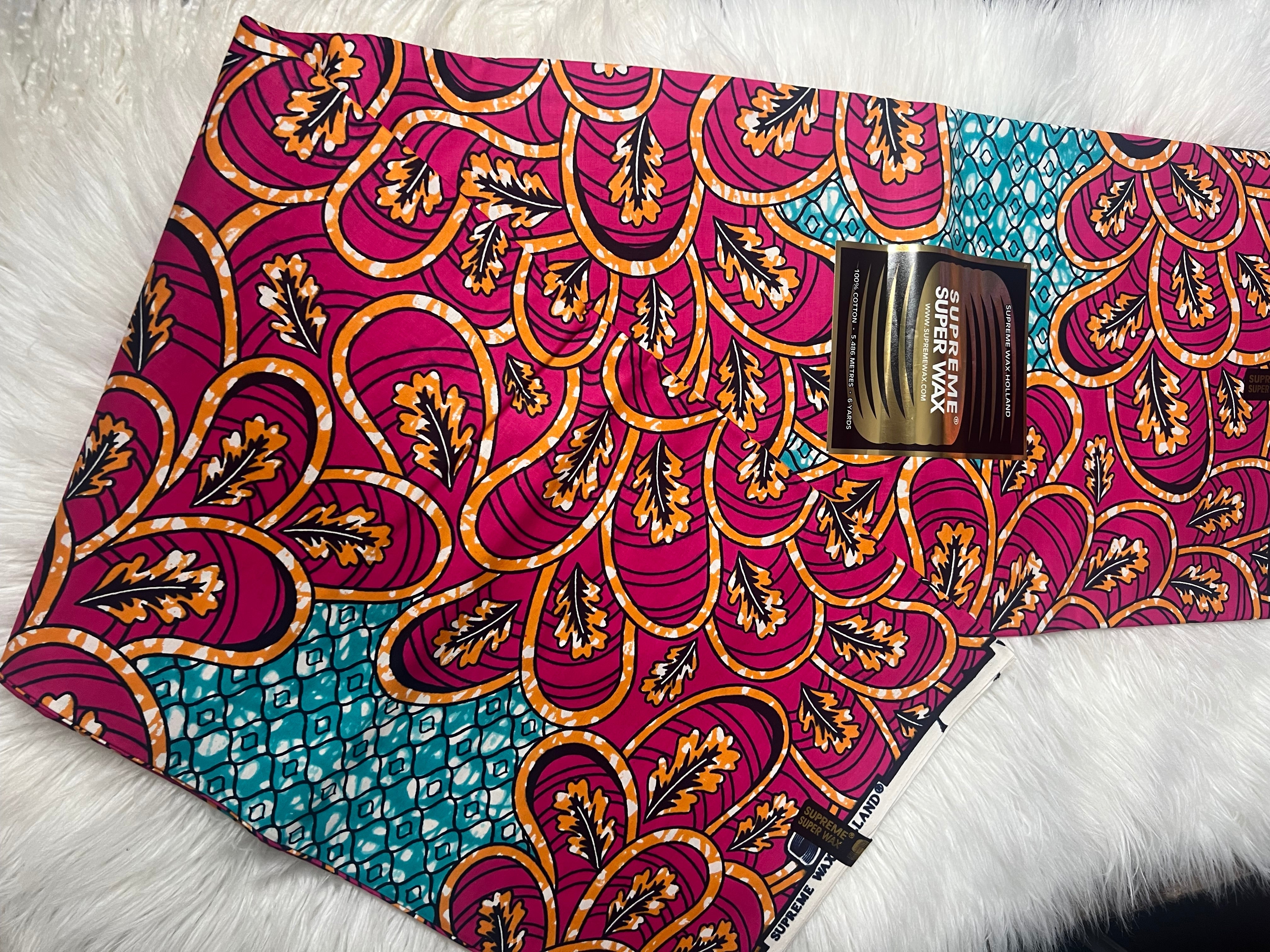 Supreme Super Wax 100% Cotton African Fabric 6 Yard Ankara Fabric Print Fabric Dashiki Long Skirts **ITEM SOLD by YARD**