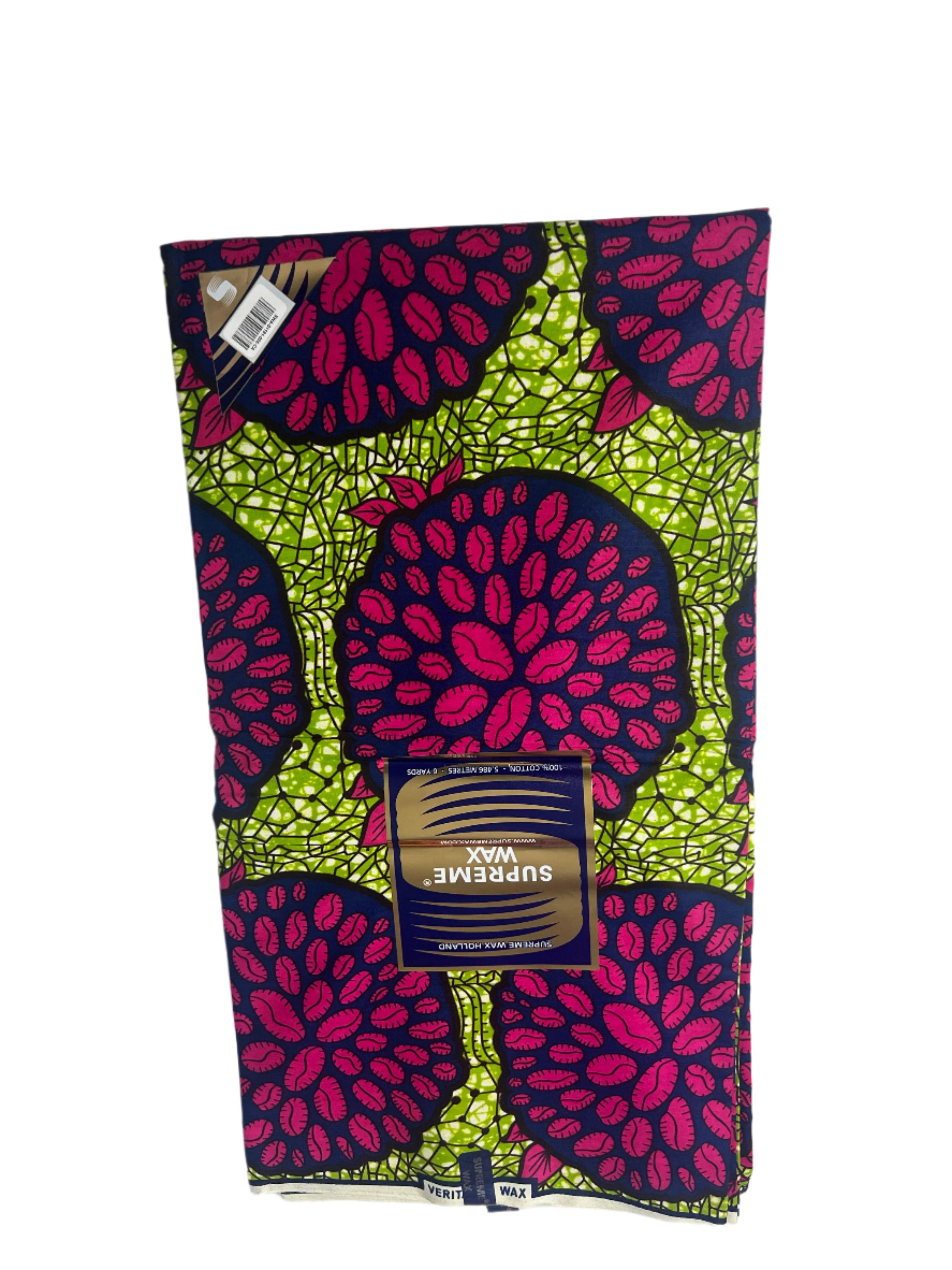 African Ankara Print Fabric sell by the Black Pink Green Overlap Lanceolate Leaves Ankara African Print Fabric **ITEM SOLD by YARD**