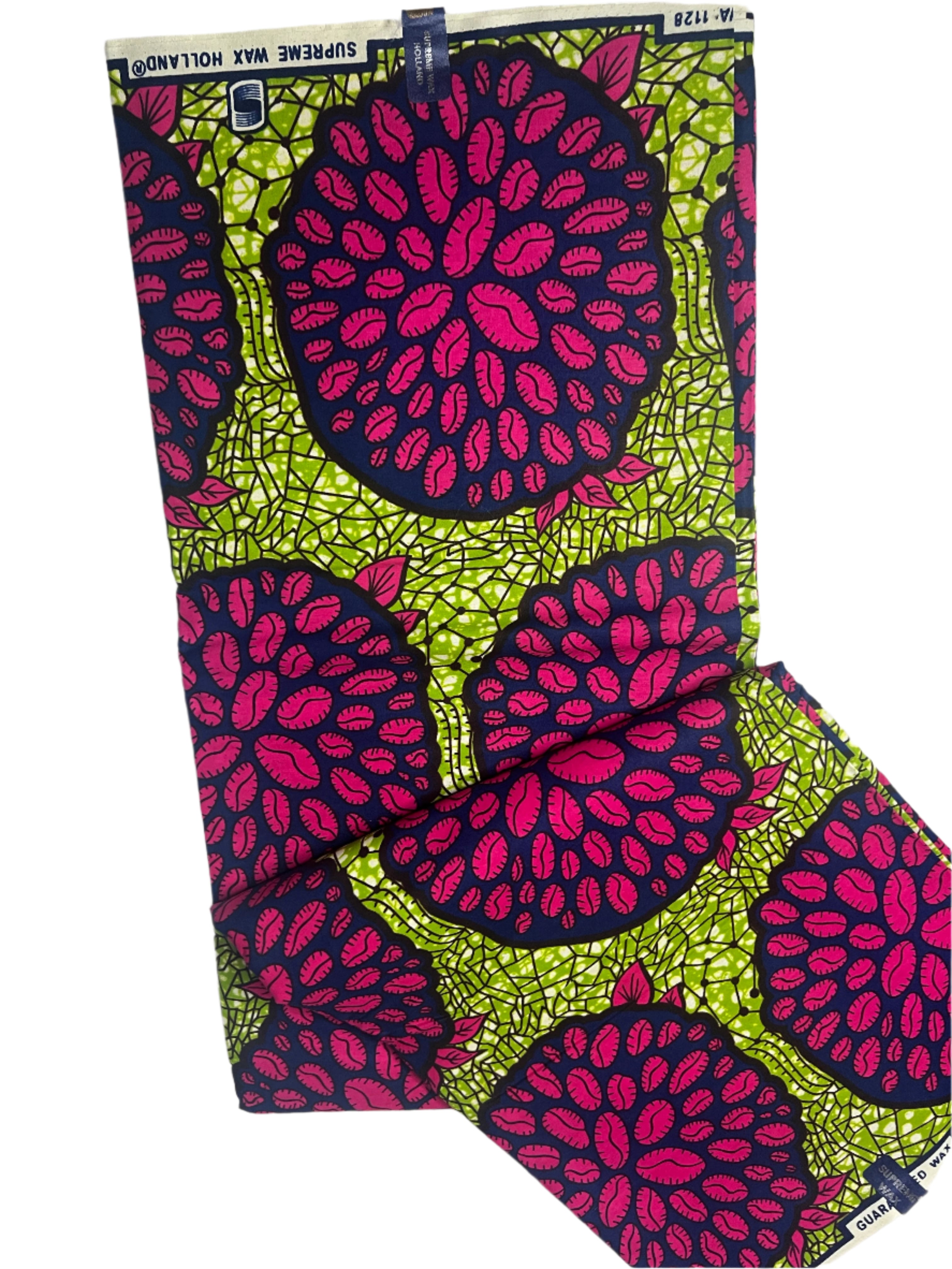 African Ankara Print Fabric sell by the Black Pink Green Overlap Lanceolate Leaves Ankara African Print Fabric **ITEM SOLD by YARD**