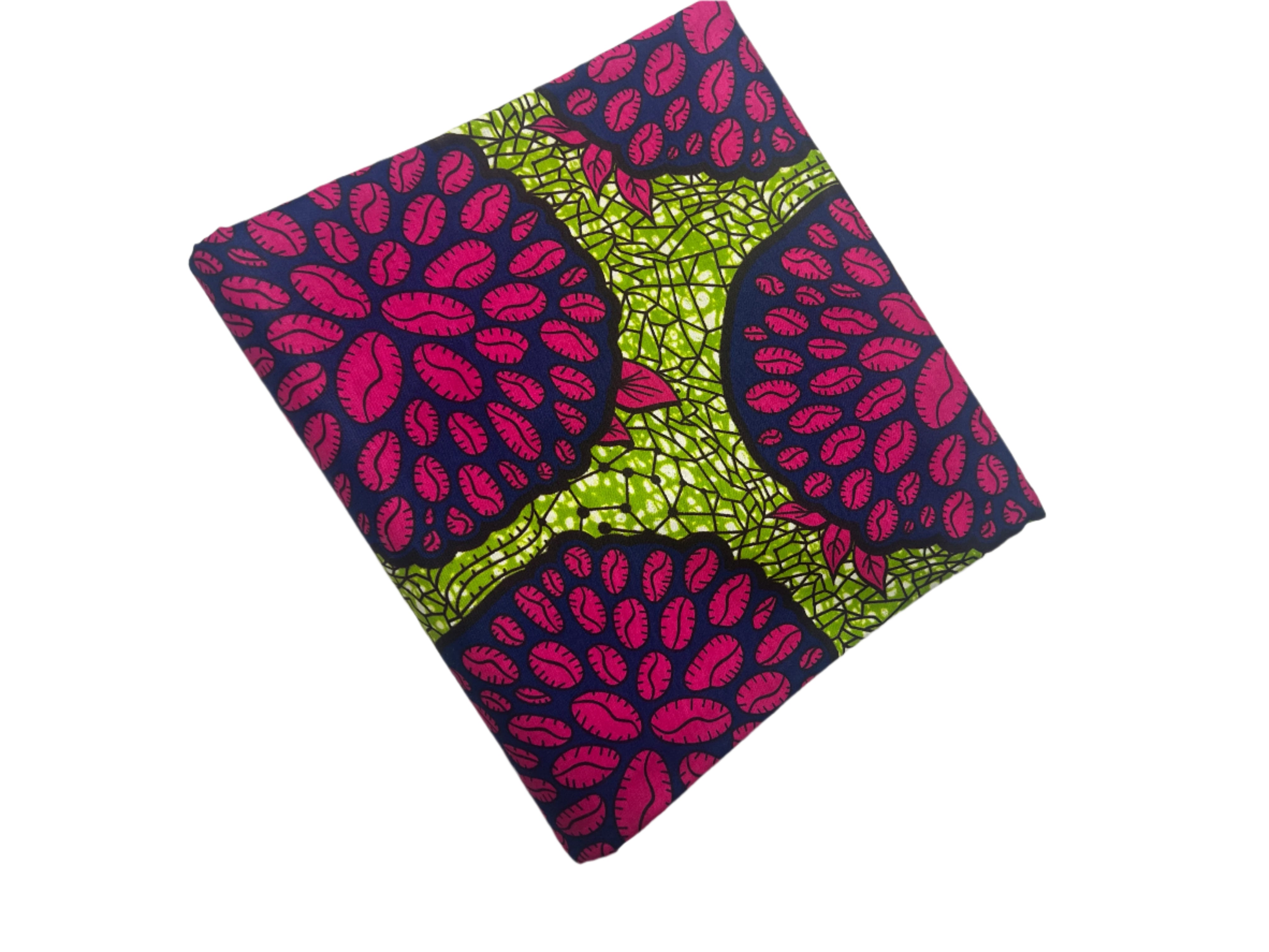 African Ankara Print Fabric sell by the Black Pink Green Overlap Lanceolate Leaves Ankara African Print Fabric **ITEM SOLD by YARD**