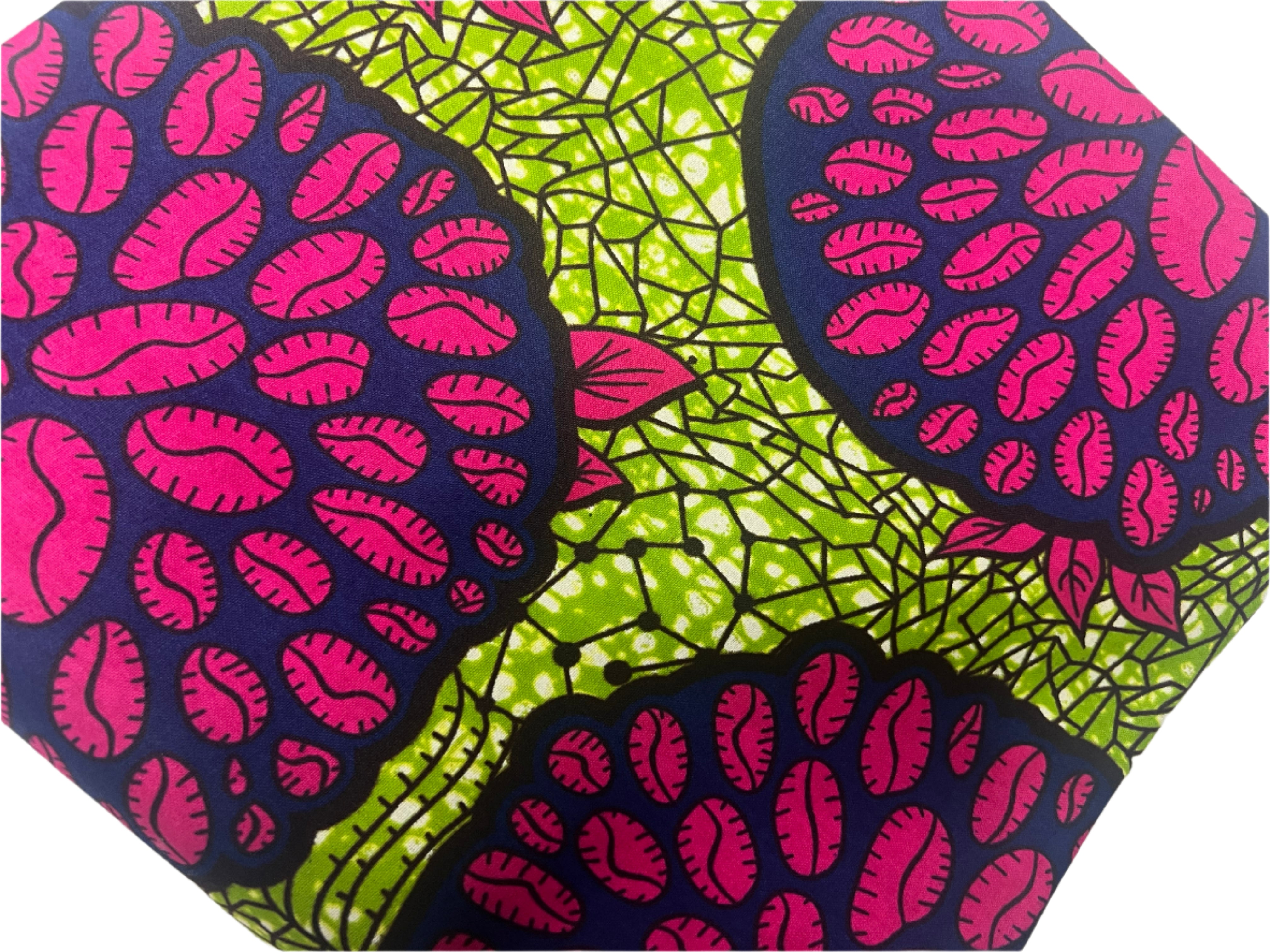African Ankara Print Fabric sell by the Black Pink Green Overlap Lanceolate Leaves Ankara African Print Fabric **ITEM SOLD by YARD**