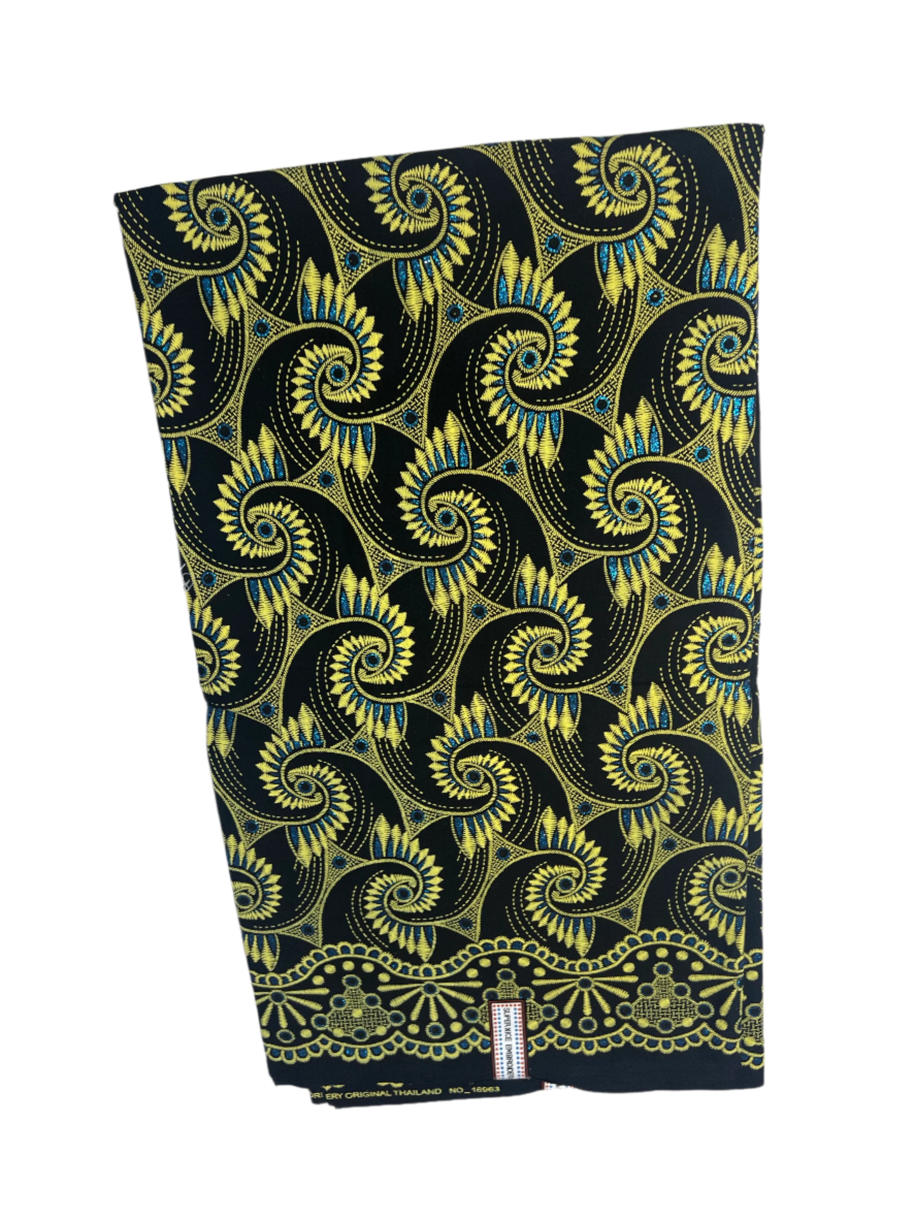 100% Cotton African Ankara gold Print Fabric with blue holes, damask print fabric for clothes **ITEM SOLD by YARD**