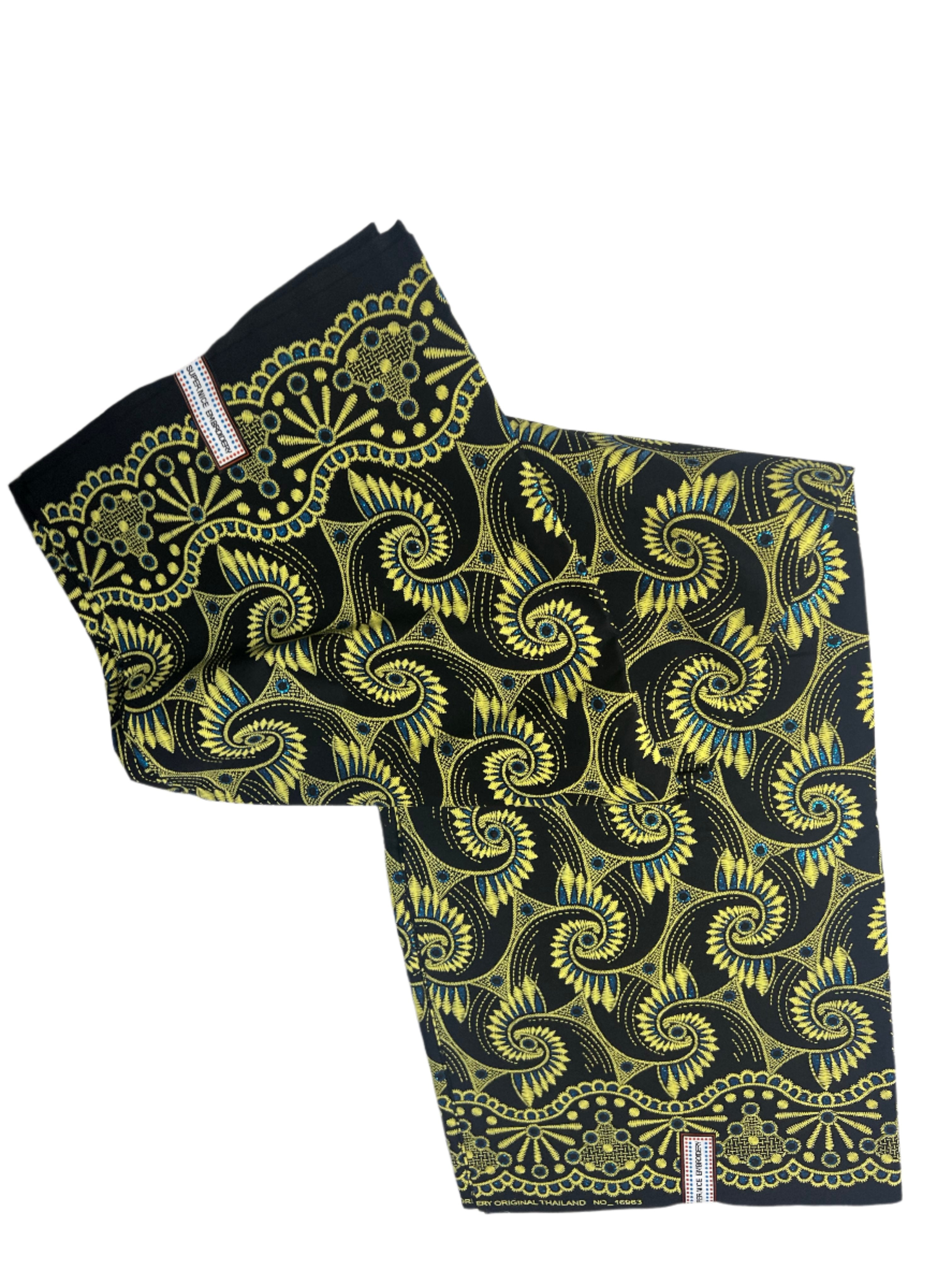 100% Cotton African Ankara gold Print Fabric with blue holes, damask print fabric for clothes **ITEM SOLD by YARD**