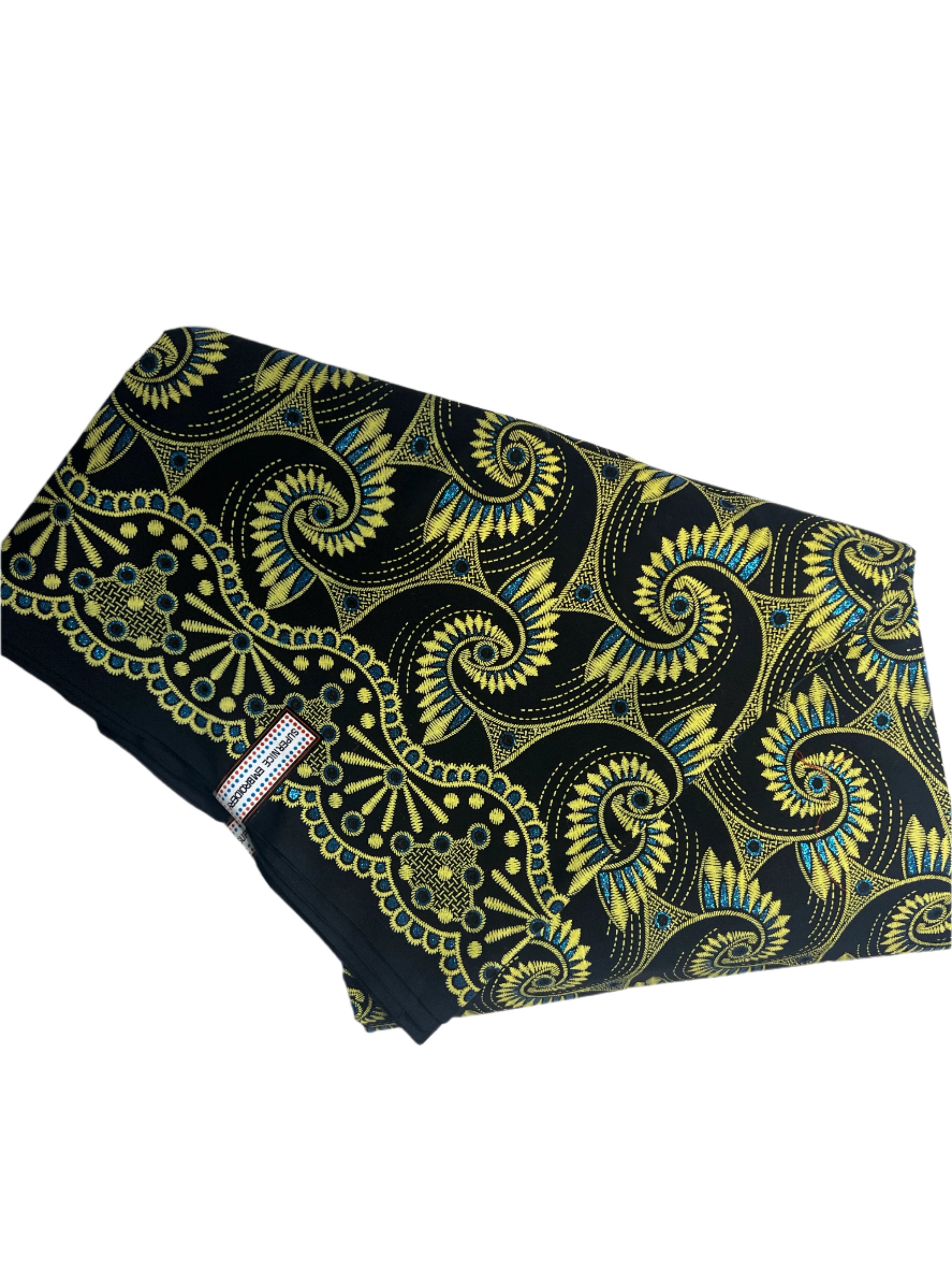 100% Cotton African Ankara gold Print Fabric with blue holes, damask print fabric for clothes **ITEM SOLD by YARD**